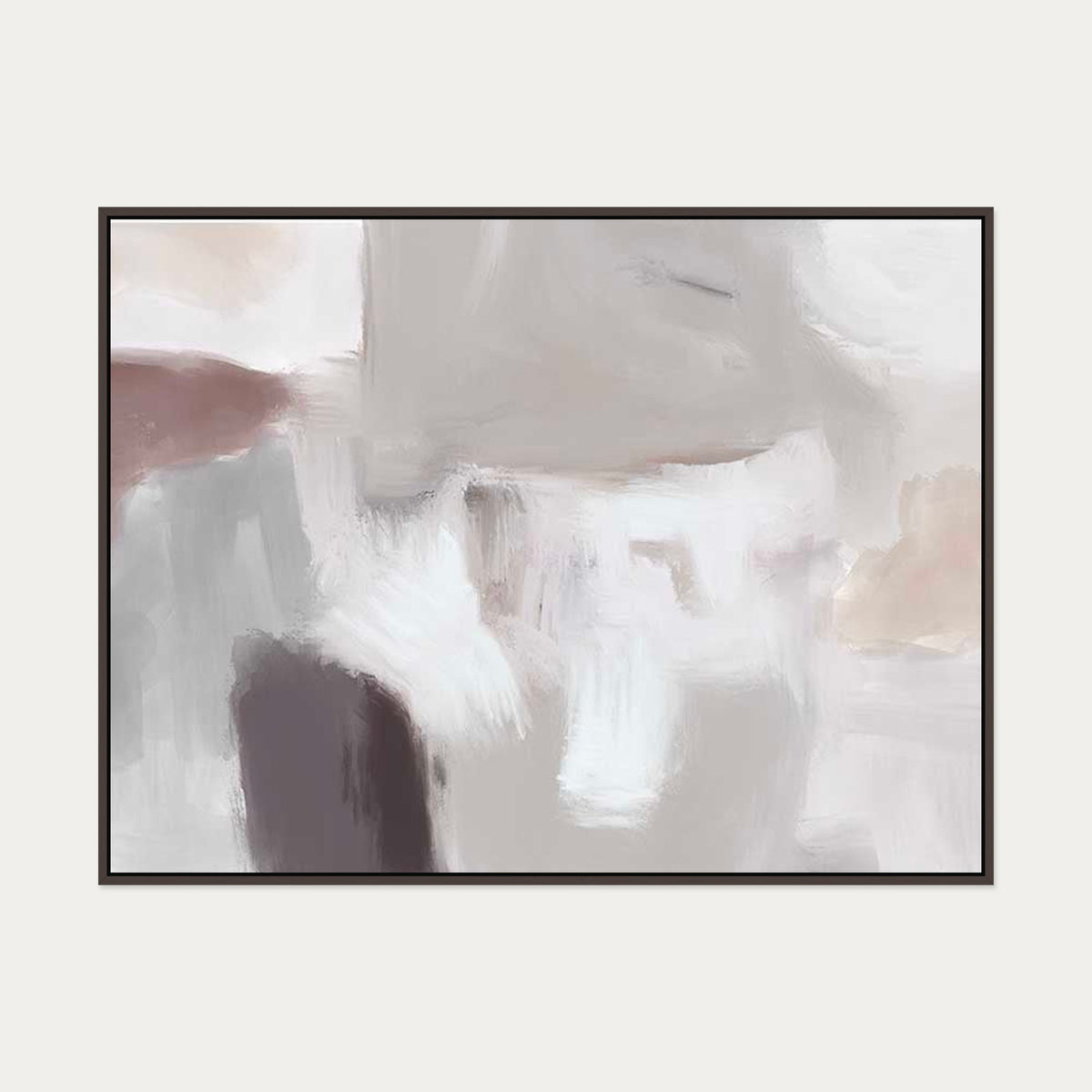 Grey Neutral Abstract Fog Canvas Art — 90 x 120 cm — Brown Frame