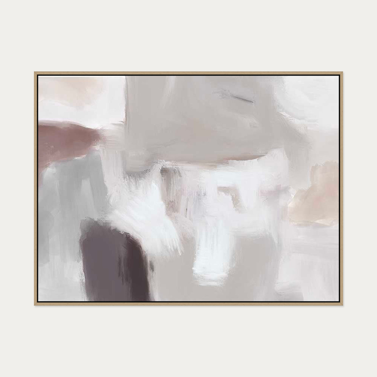 Grey Neutral Abstract Fog Canvas Art — 90 x 120 cm — Oak Frame