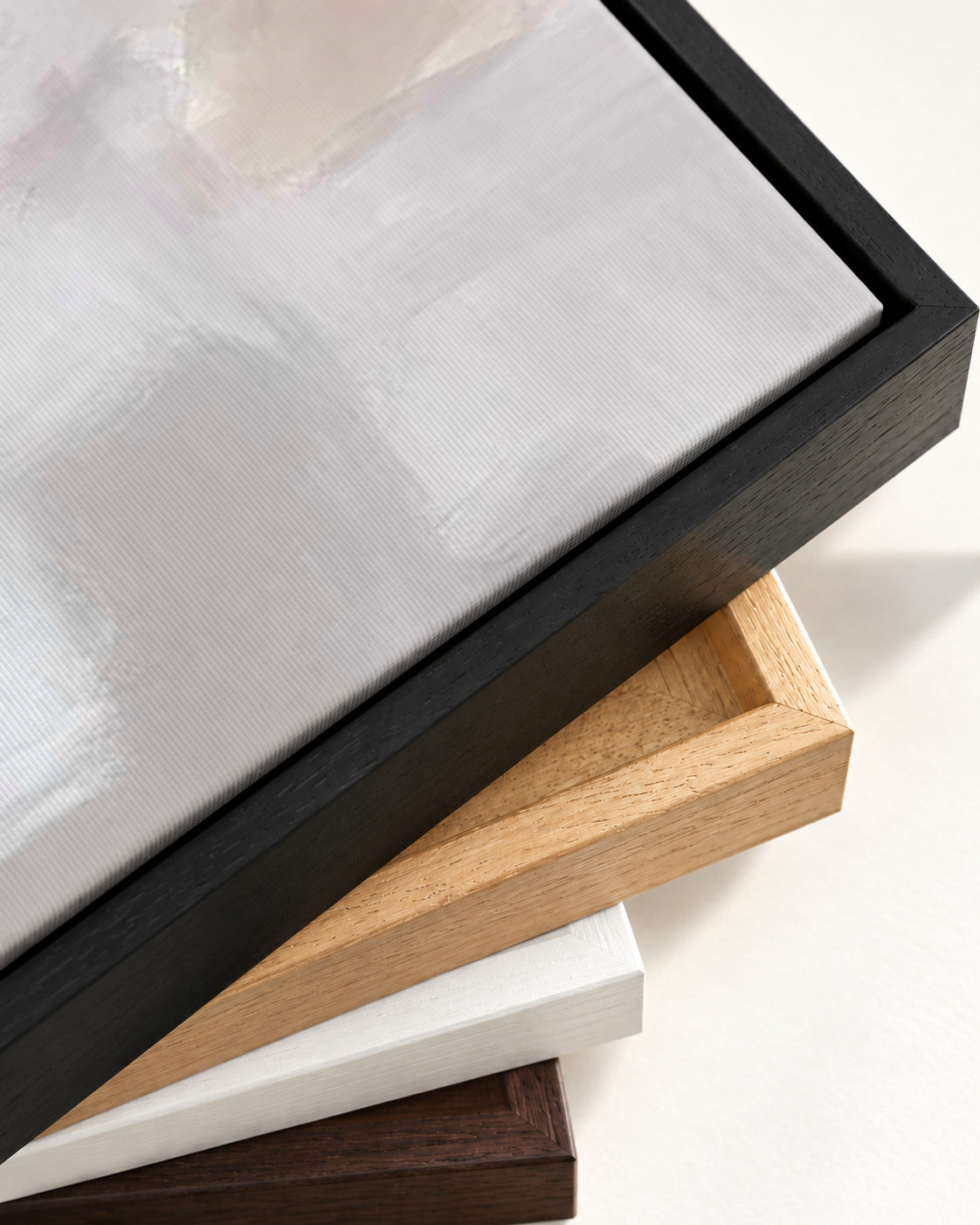 Grey Neutral Abstract Fog Canvas Art — framed canvas corner and wrapped canvas detail