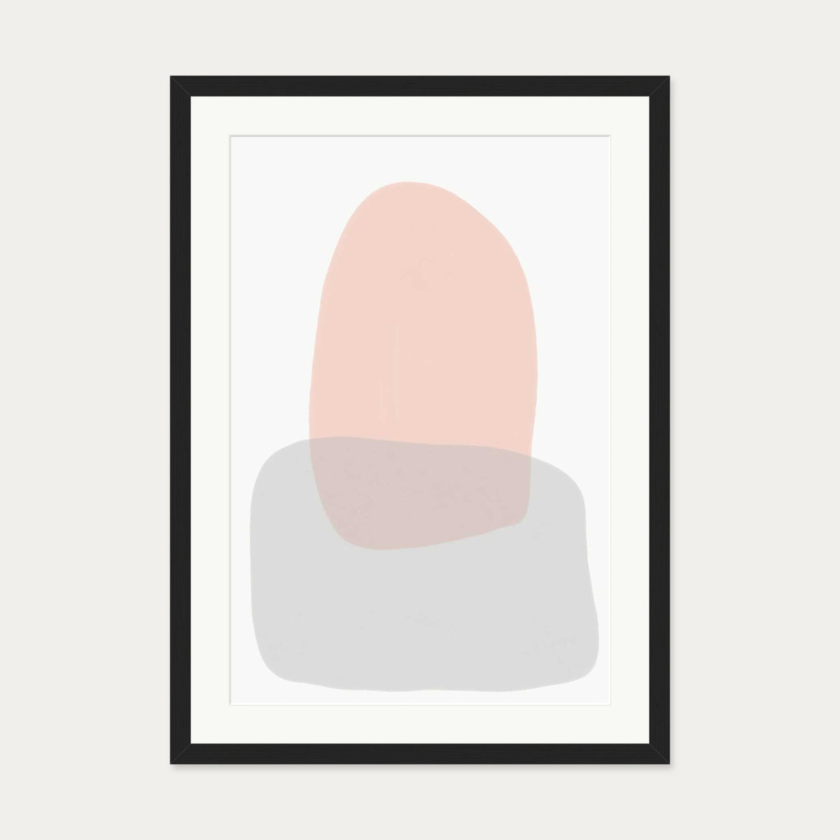 Grey On Blush Shapes Art Print — 50 x 70 cm — Black Frame