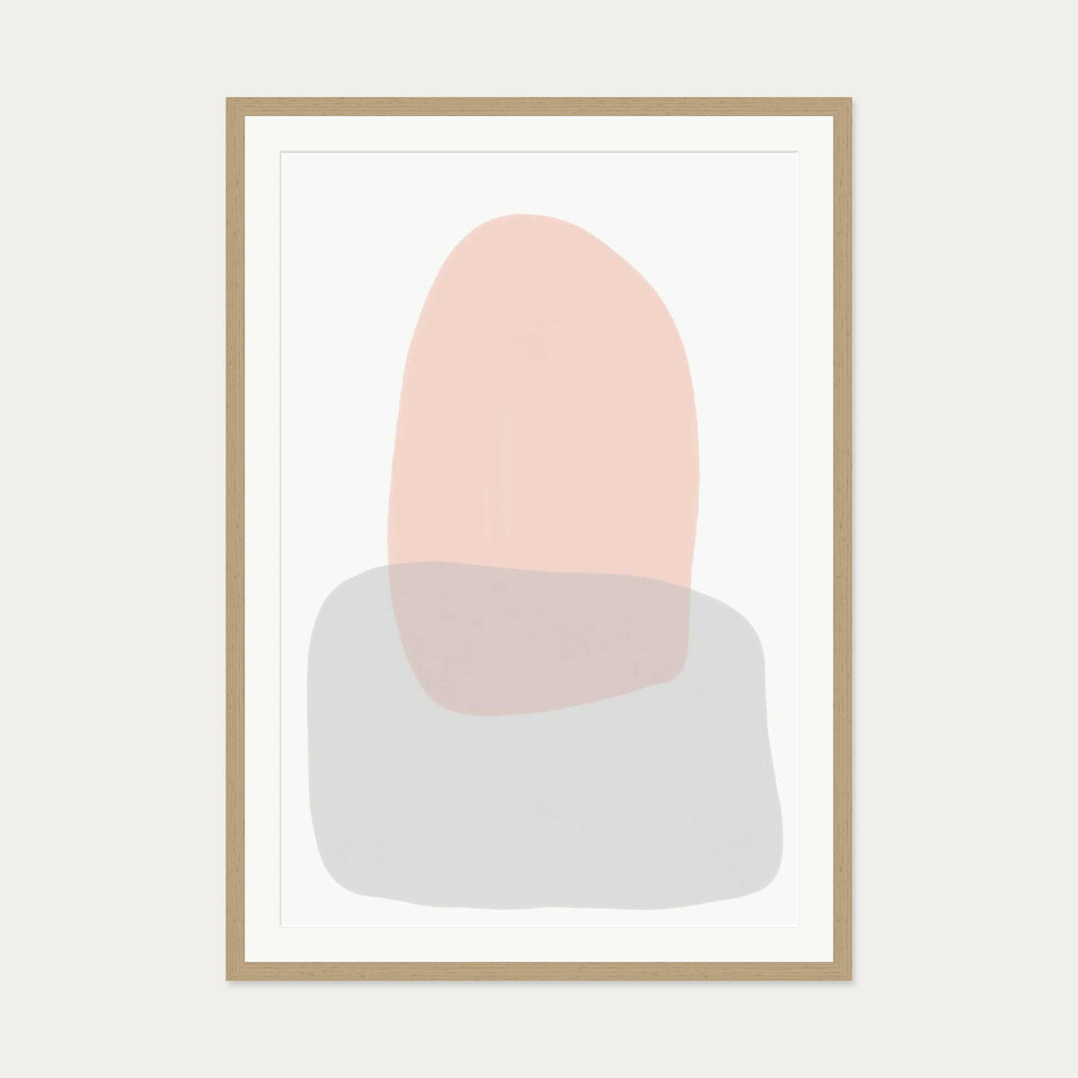 Grey On Blush Shapes Art Print — 70 x 100 cm — Oak Frame