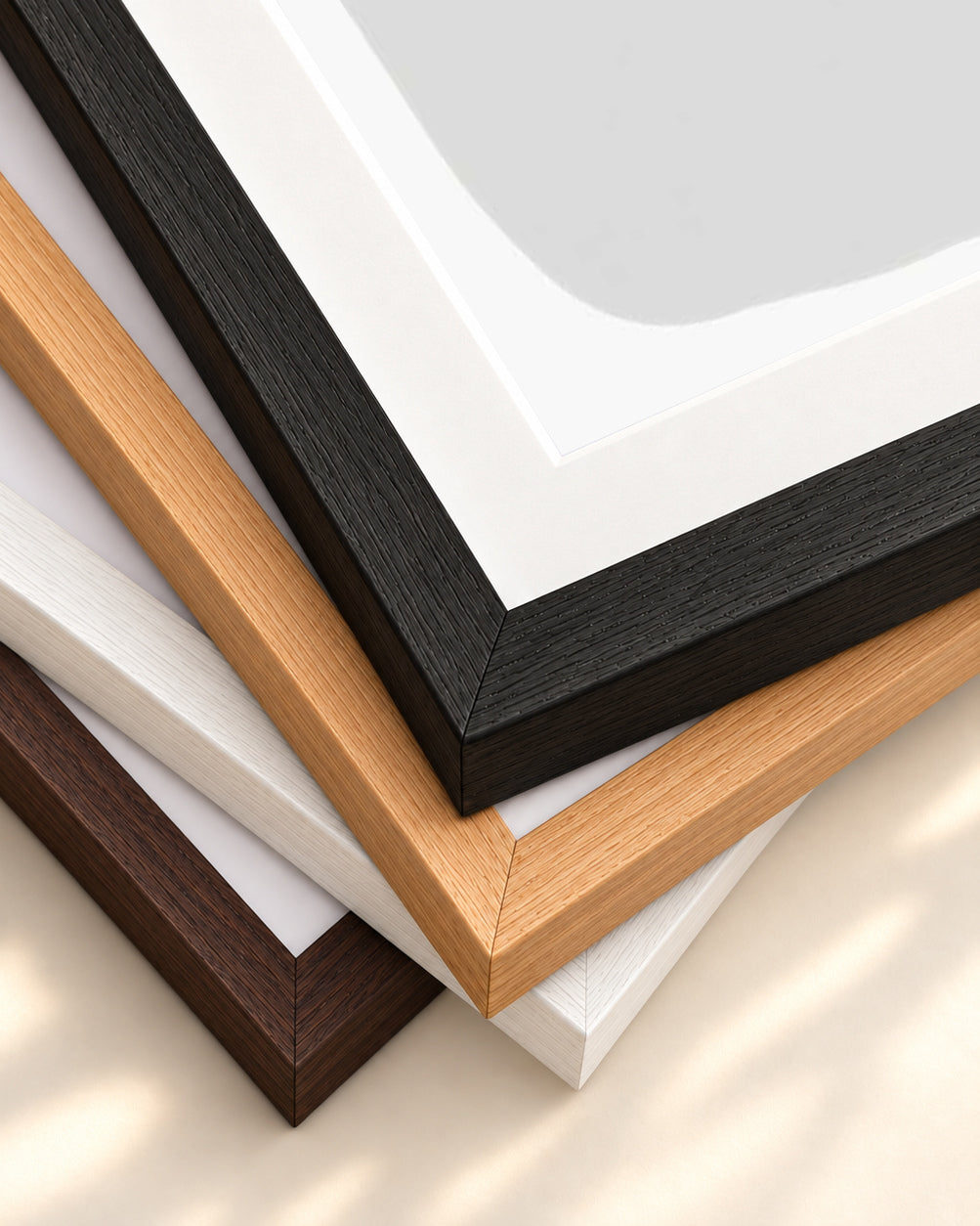 Grey On Blush Shapes Art Print — framed print corner with 5 cm mount and bevel