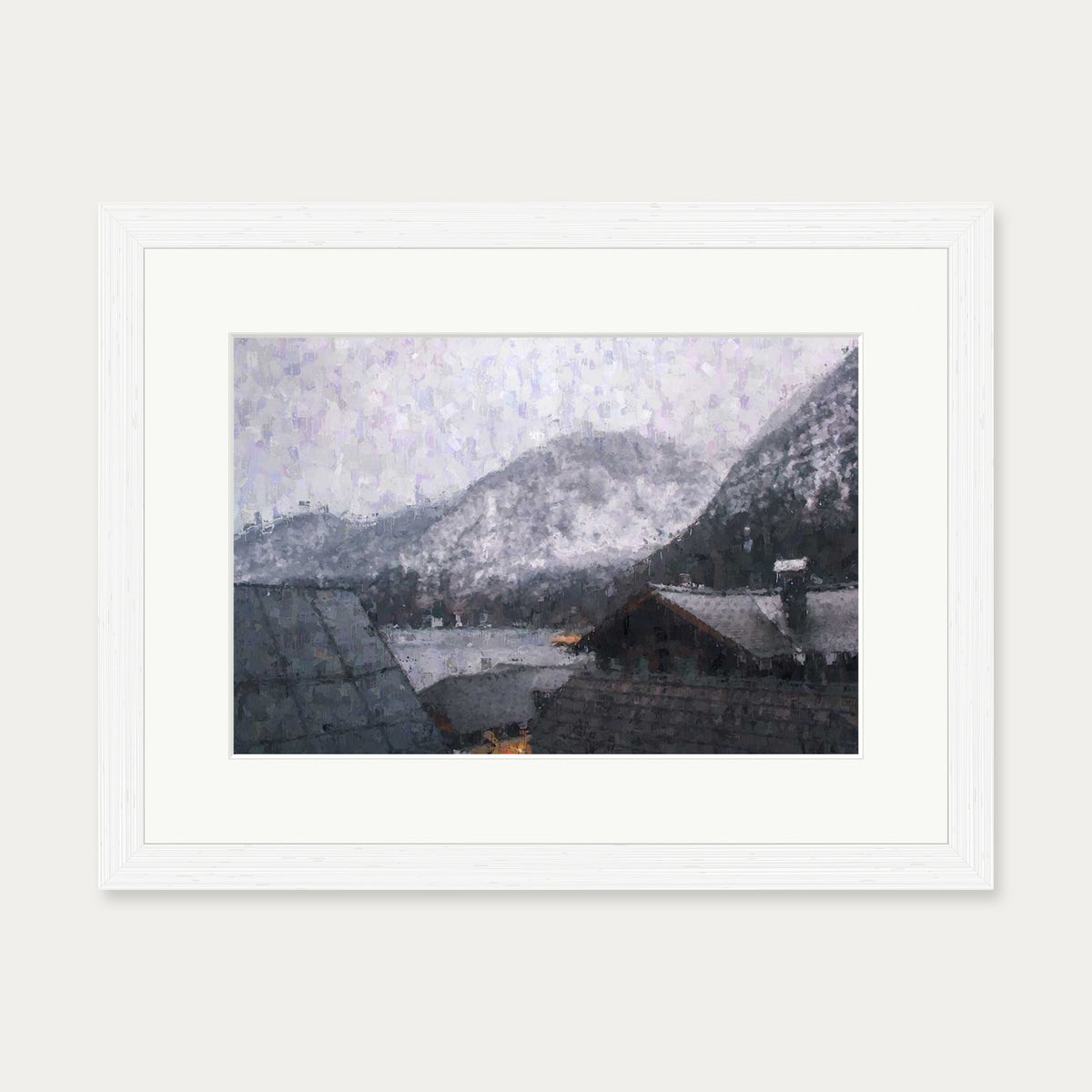 Grey Snow Mountain Impressionist Art Print — 30 x 40 cm — White Frame