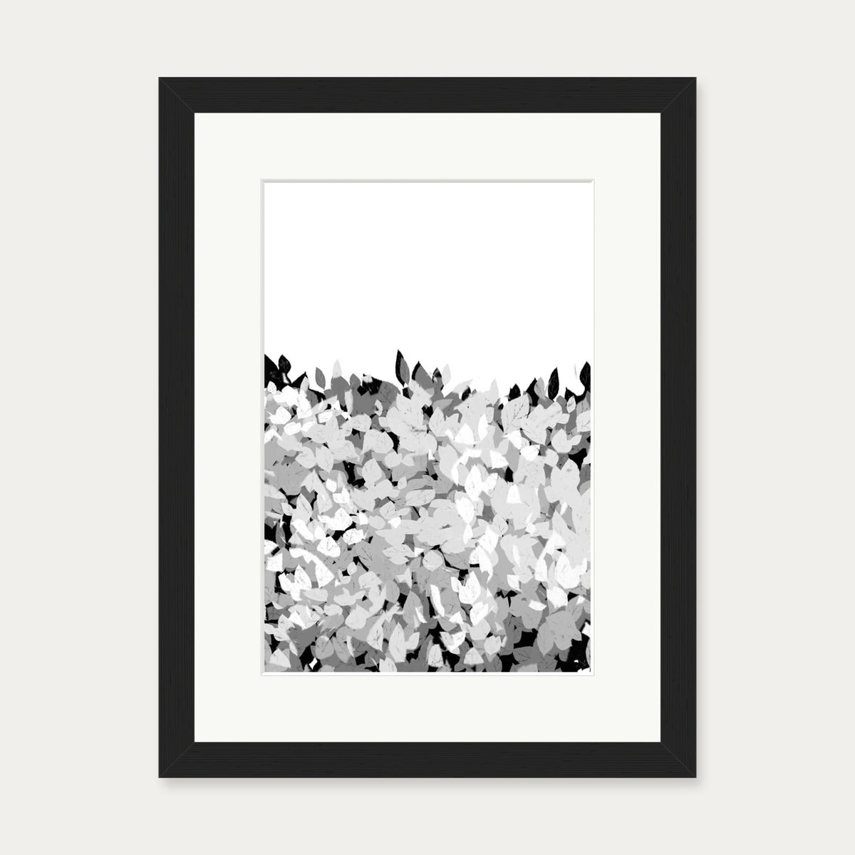 Grey Tonal Leaves Art Print — 30 x 40 cm — Black Frame