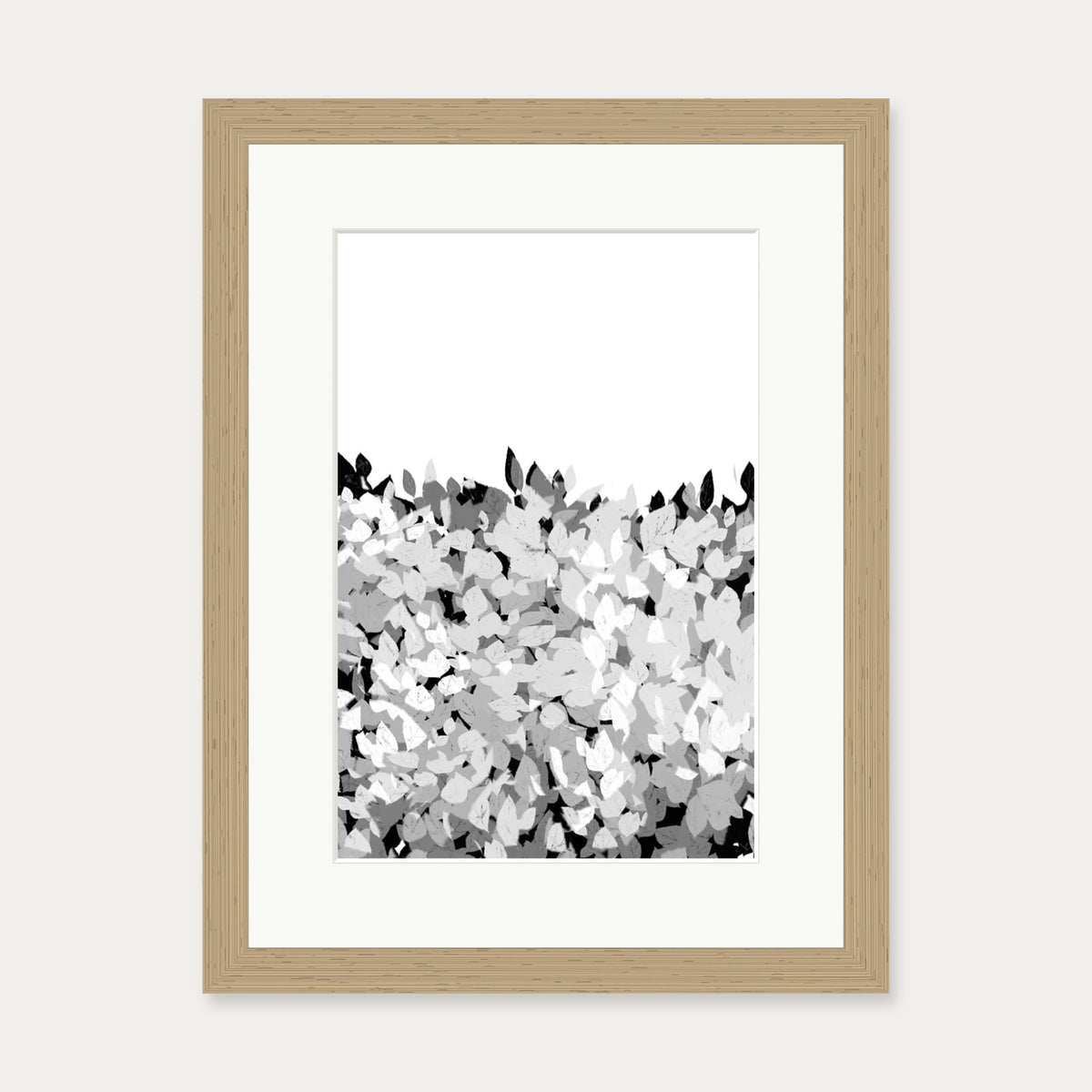 Grey Tonal Leaves Art Print — 30 x 40 cm — Oak Frame