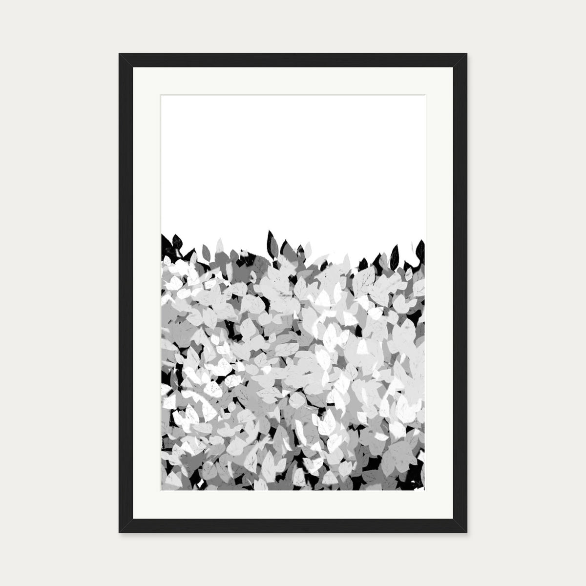 Grey Tonal Leaves Art Print — 50 x 70 cm — Black Frame
