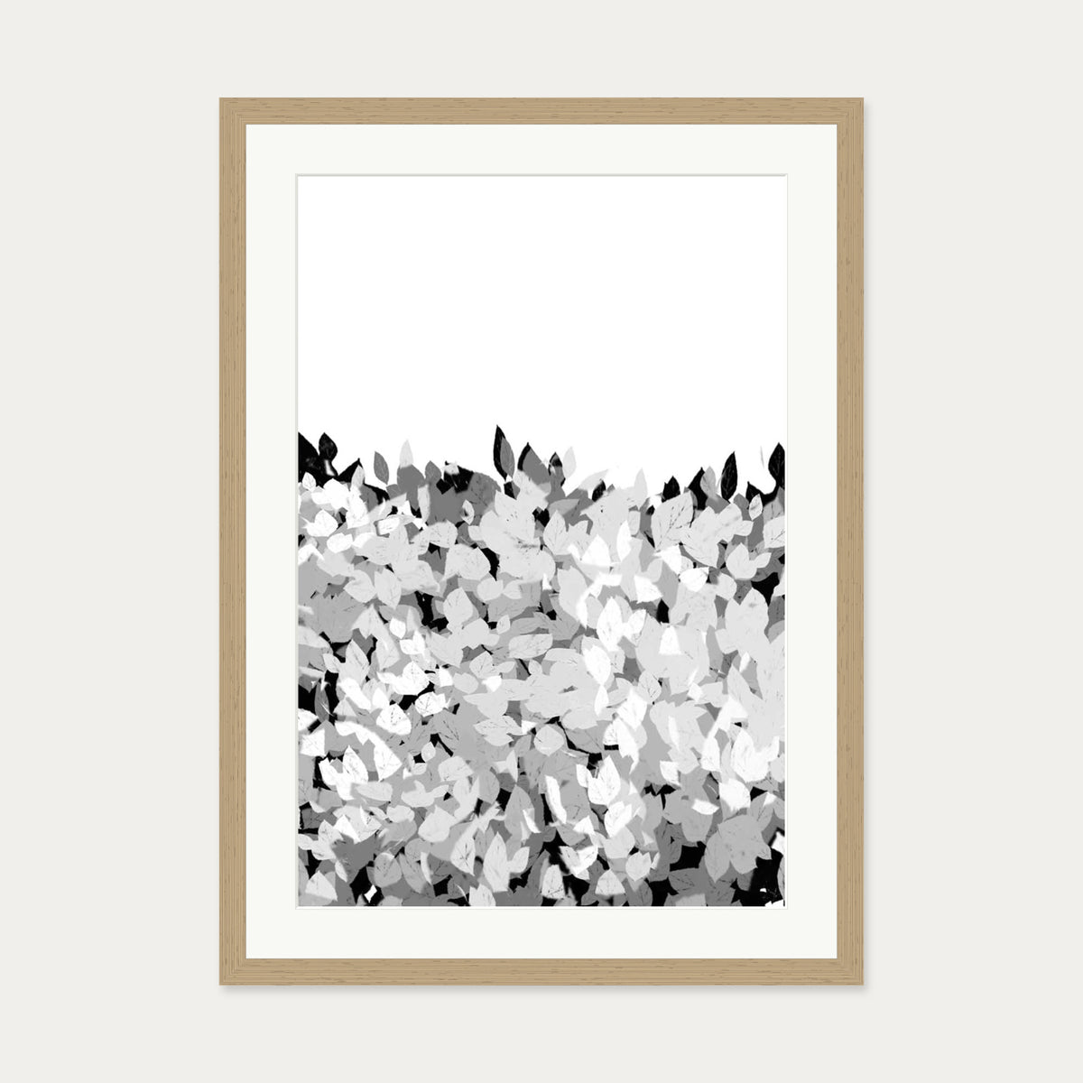 Grey Tonal Leaves Art Print — 50 x 70 cm — Oak Frame