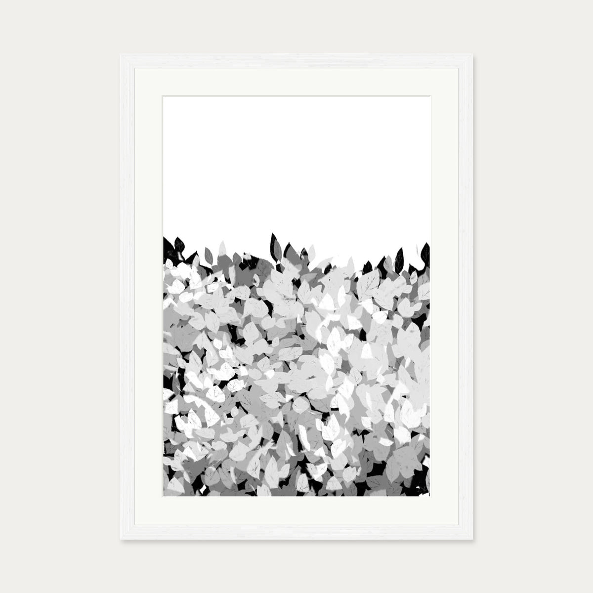 Grey Tonal Leaves Art Print — 50 x 70 cm — White Frame