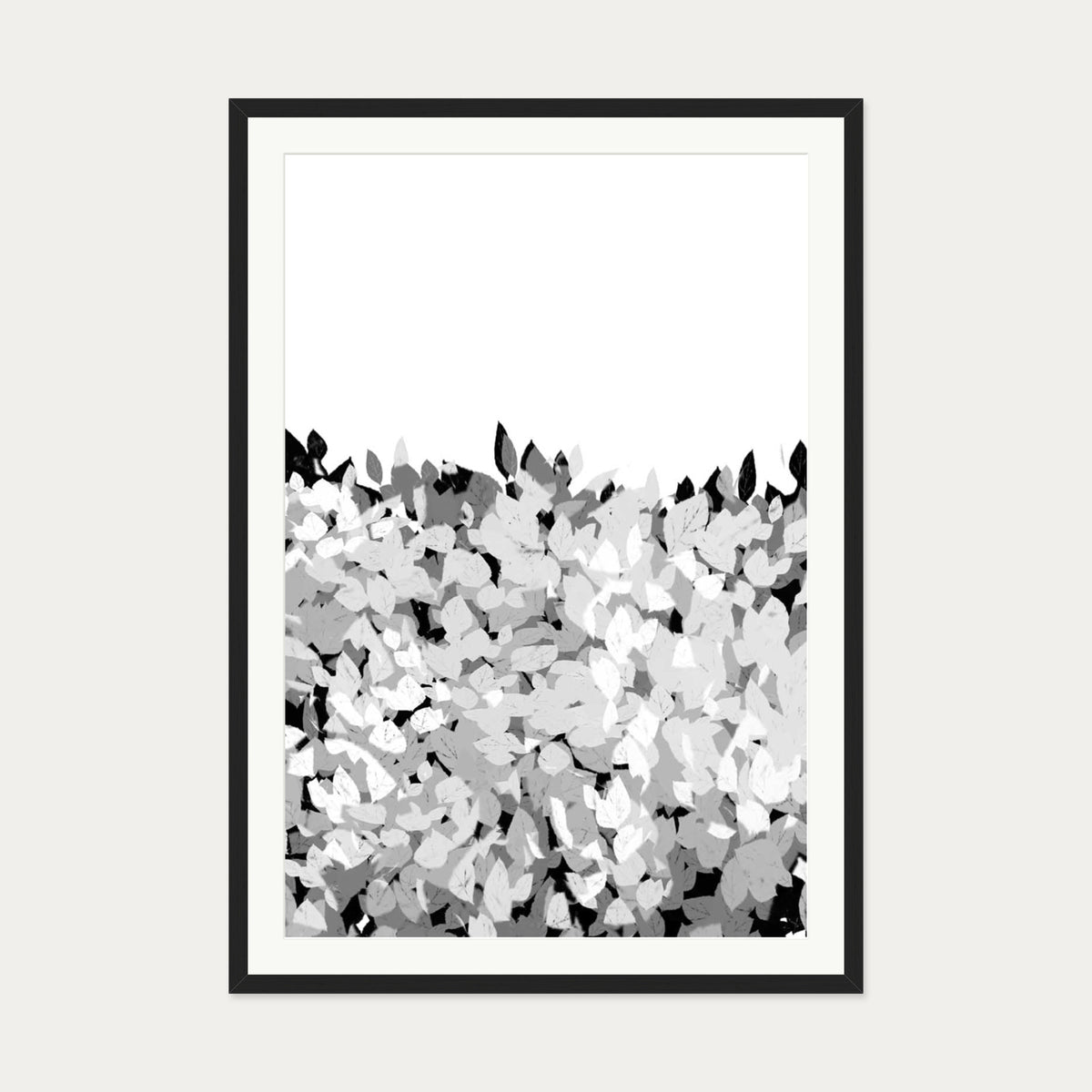 Grey Tonal Leaves Art Print — 70 x 100 cm — Black Frame