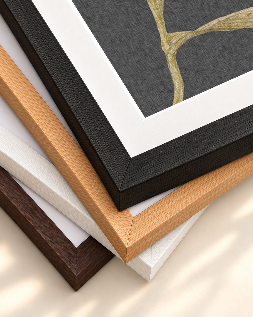 Grey Vintage Floral Stem Art Print — framed print corner with 5 cm mount and bevel