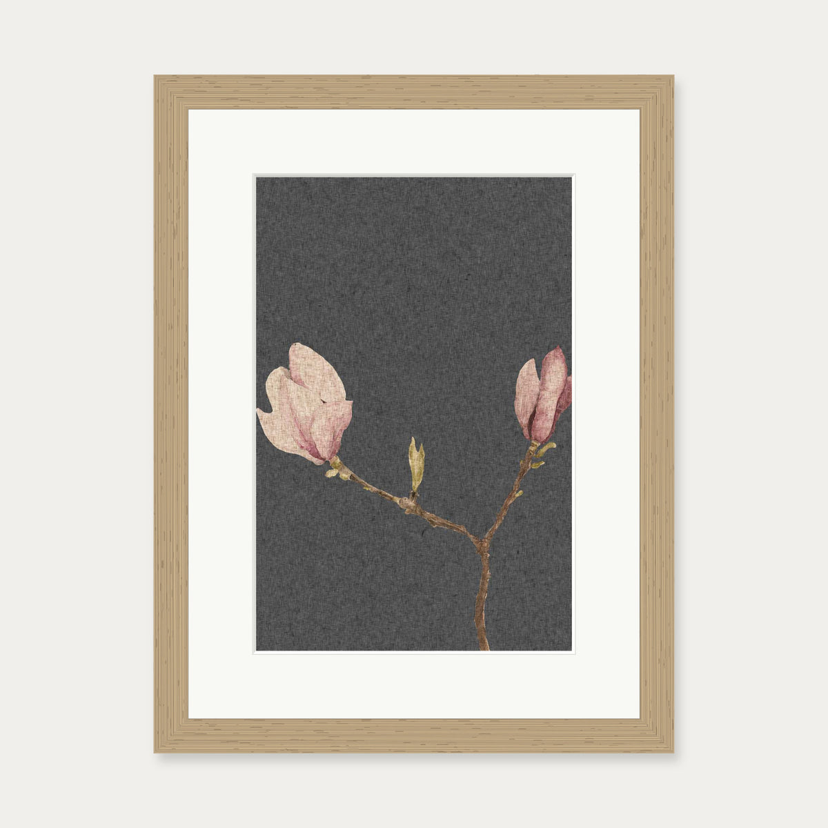Grey Vintage Rose Art Print — 30 x 40 cm — Oak Frame