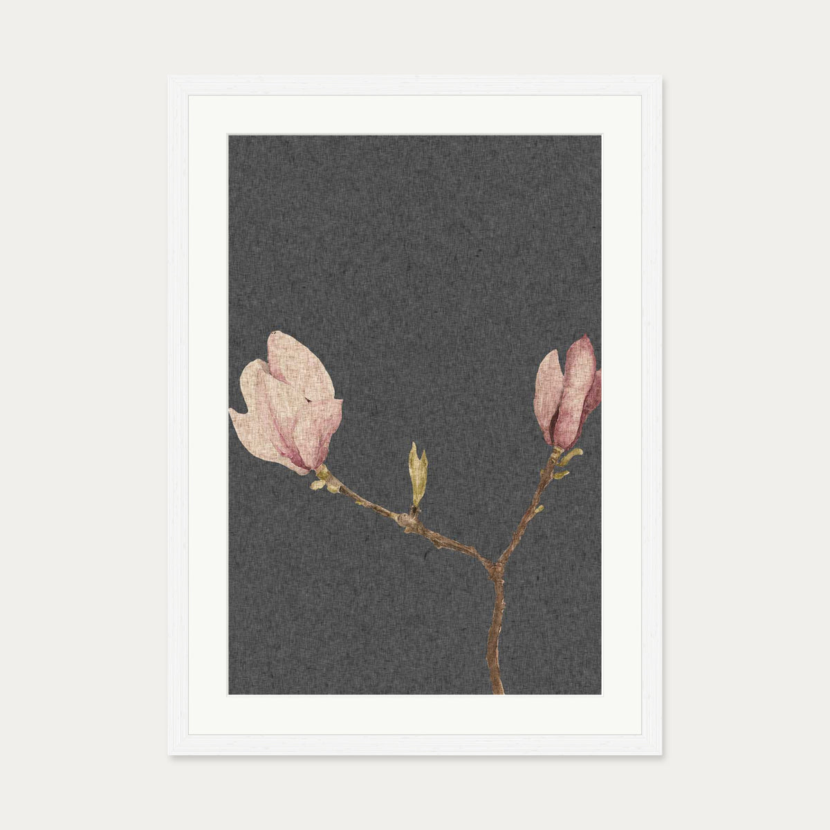 Grey Vintage Rose Art Print — 50 x 70 cm — White Frame