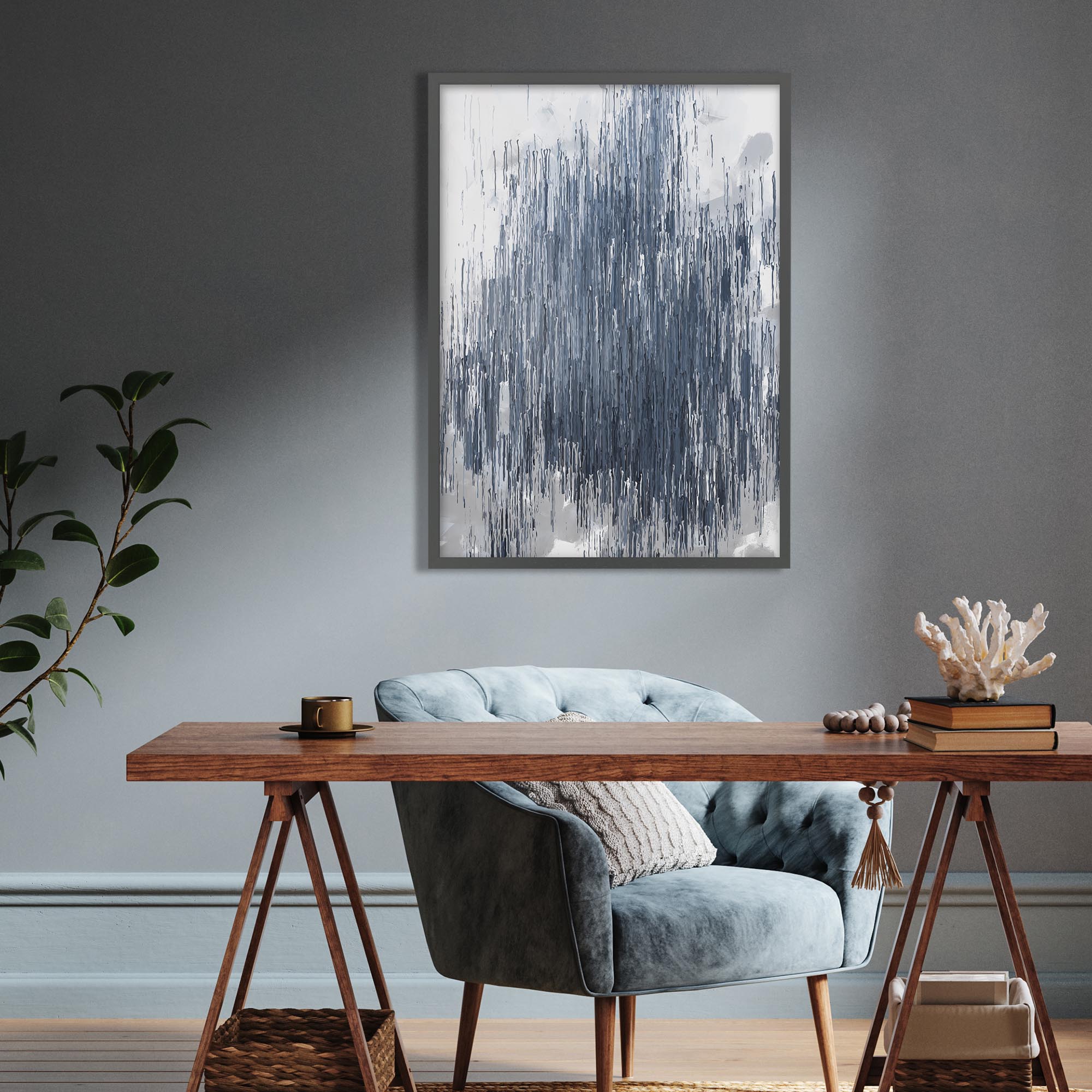 Grey Abstract Stripes Framed Art