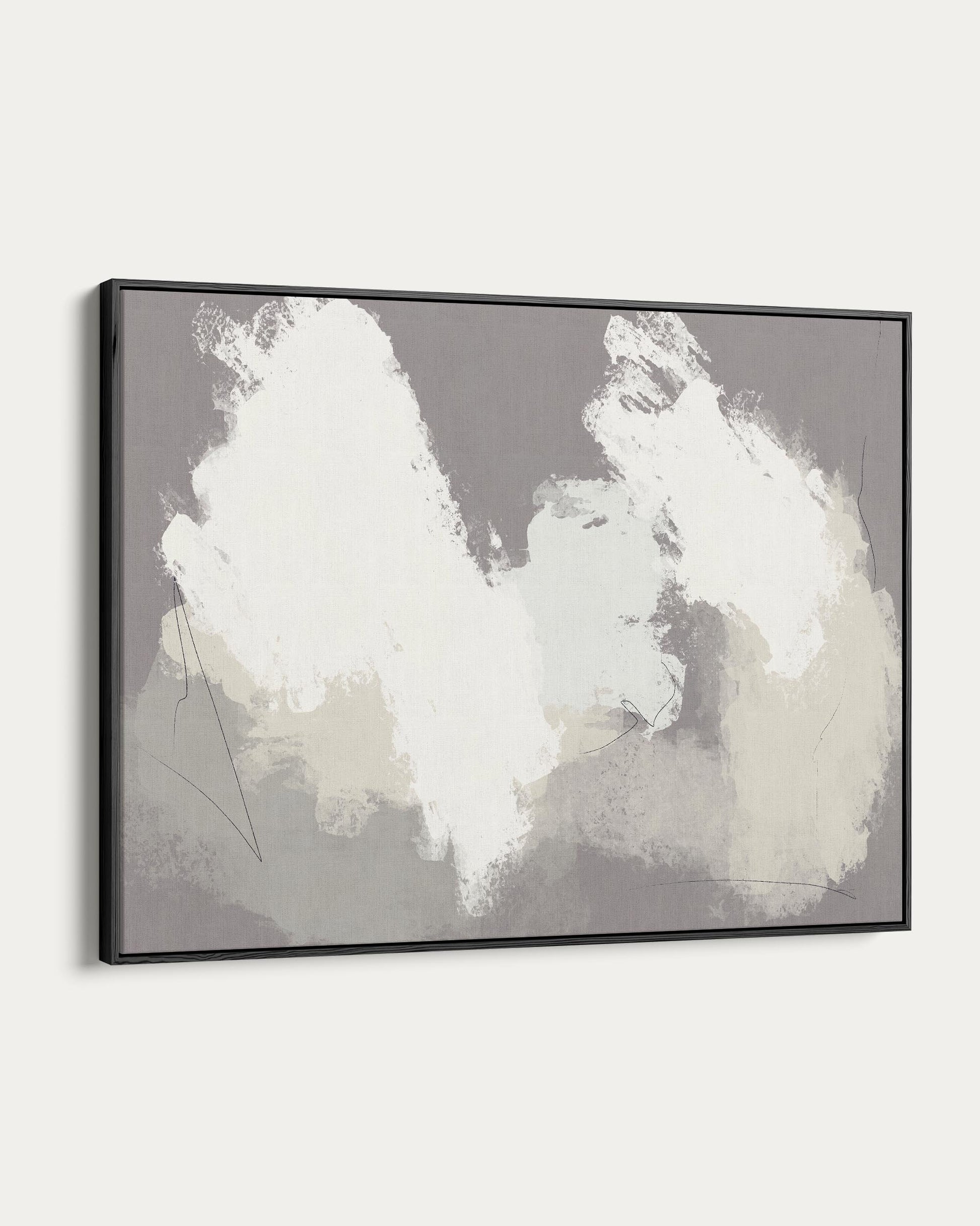 Abstract art piece with white and gray brush strokes on a gray background