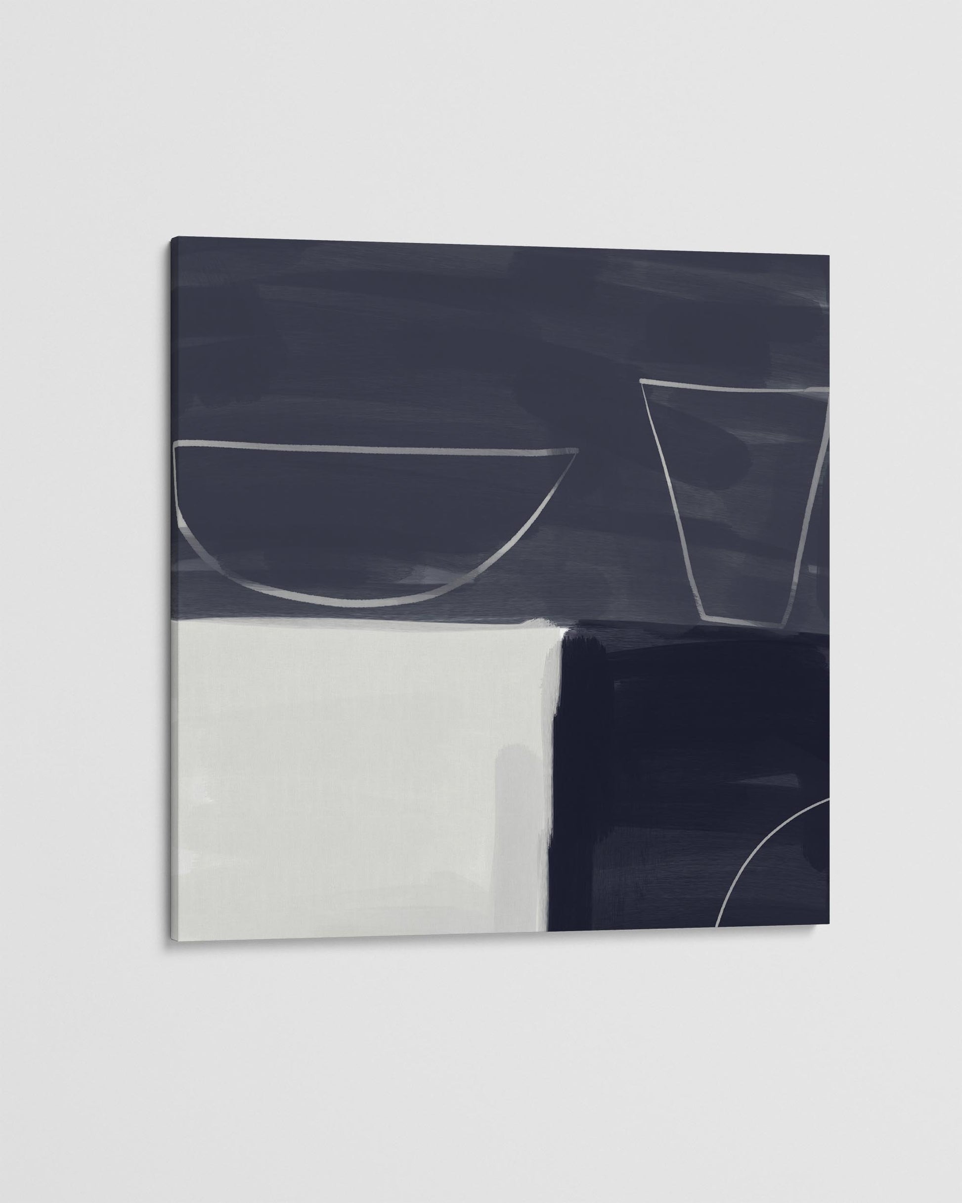 Abstract art piece with geometric shapes on a light gray background