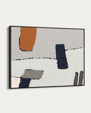 Abstract art piece with geometric shapes on a light gray background