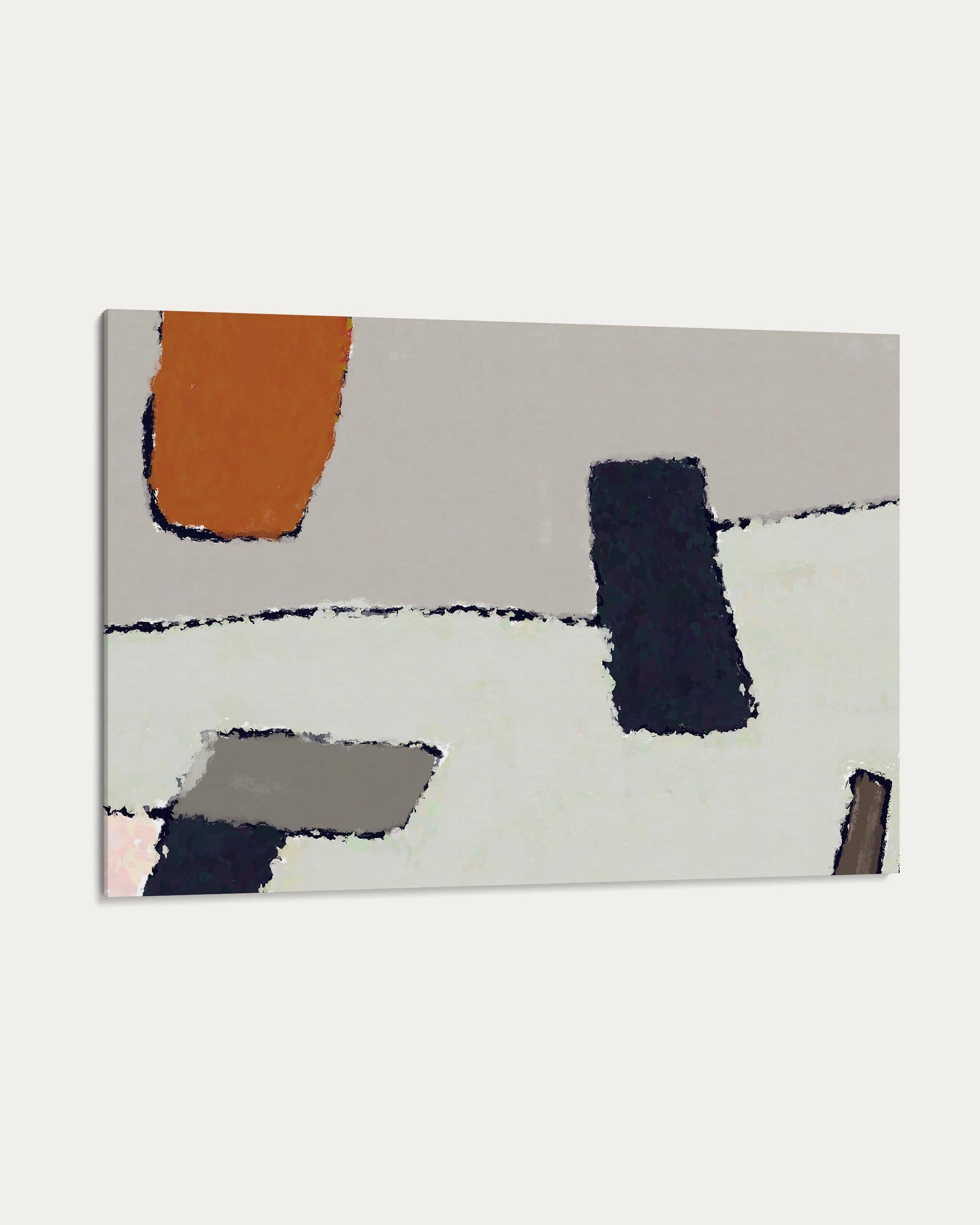 Abstract art piece with geometric shapes on a light gray background