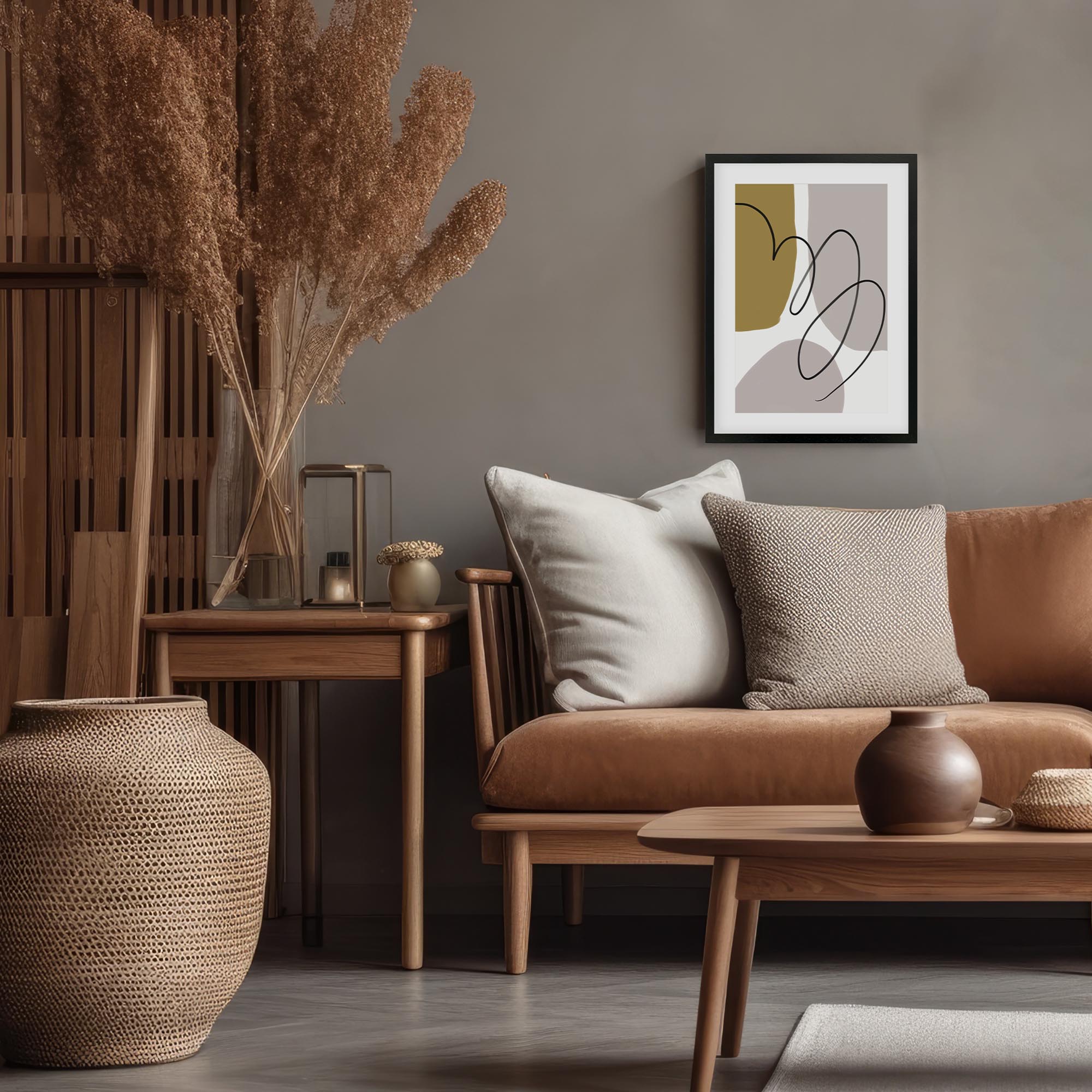 Grey And Mustard Abstract Framed Art