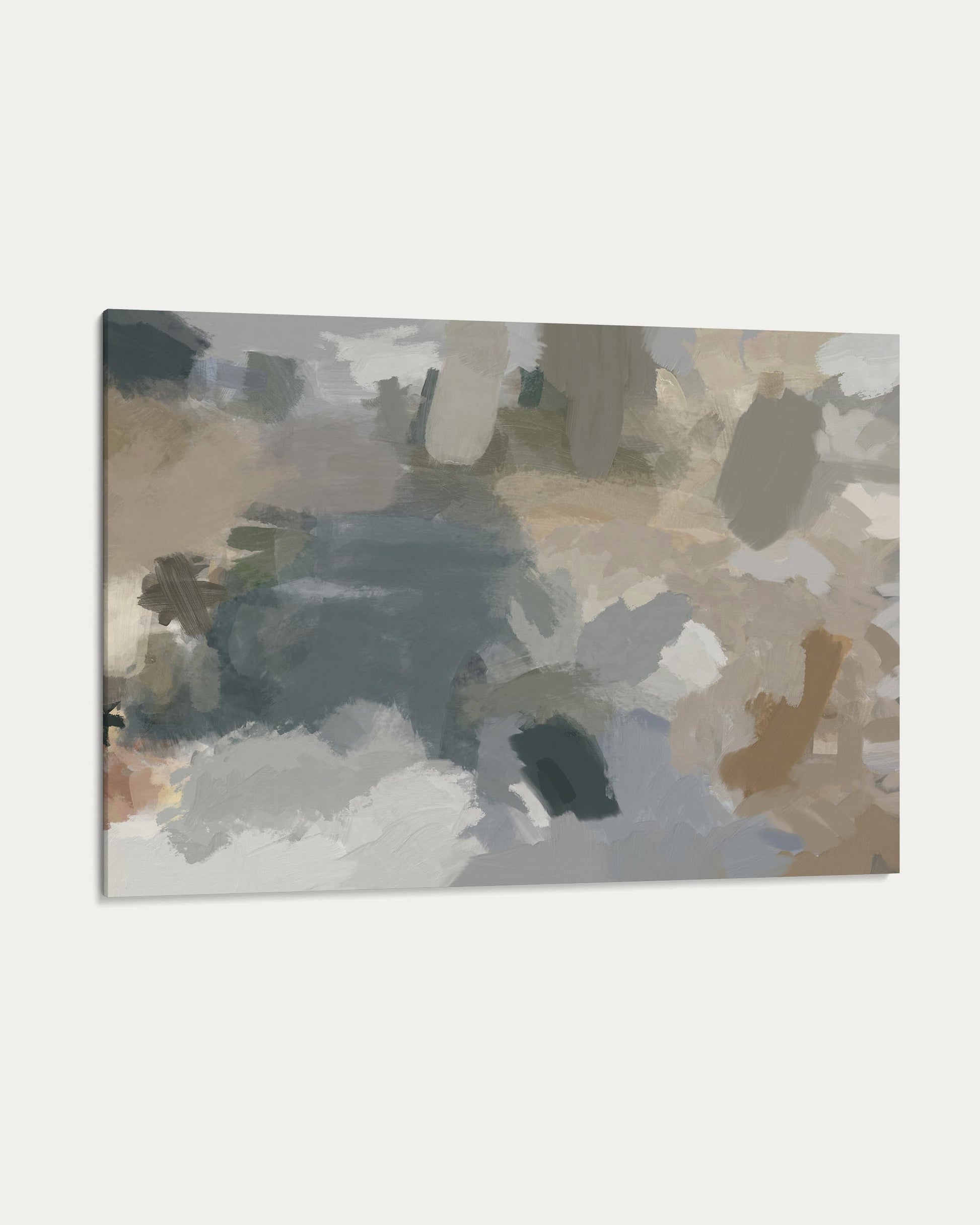 Abstract art piece with a mix of brown, gray, and beige colors on a white background