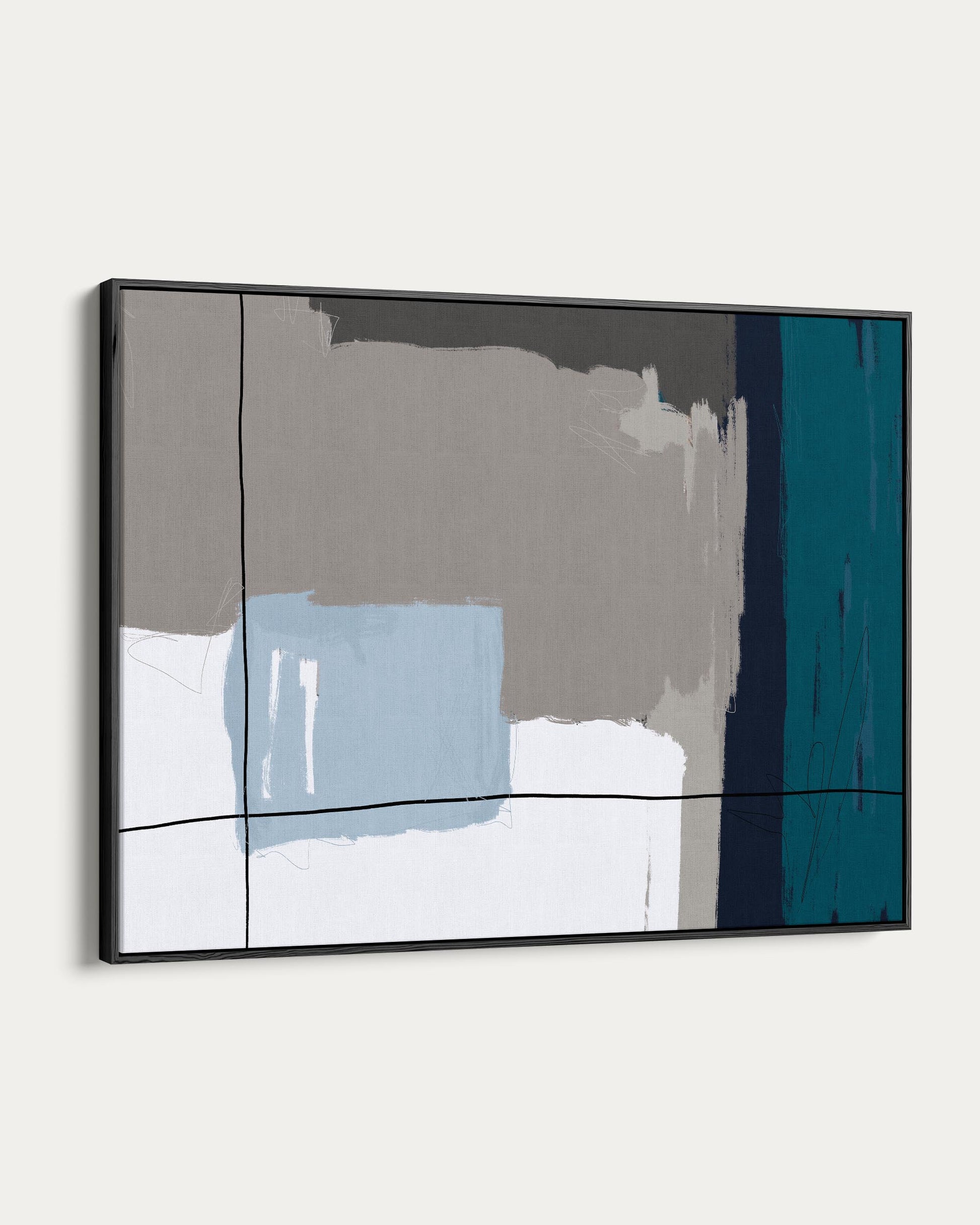 Abstract art piece with geometric shapes on a white wall