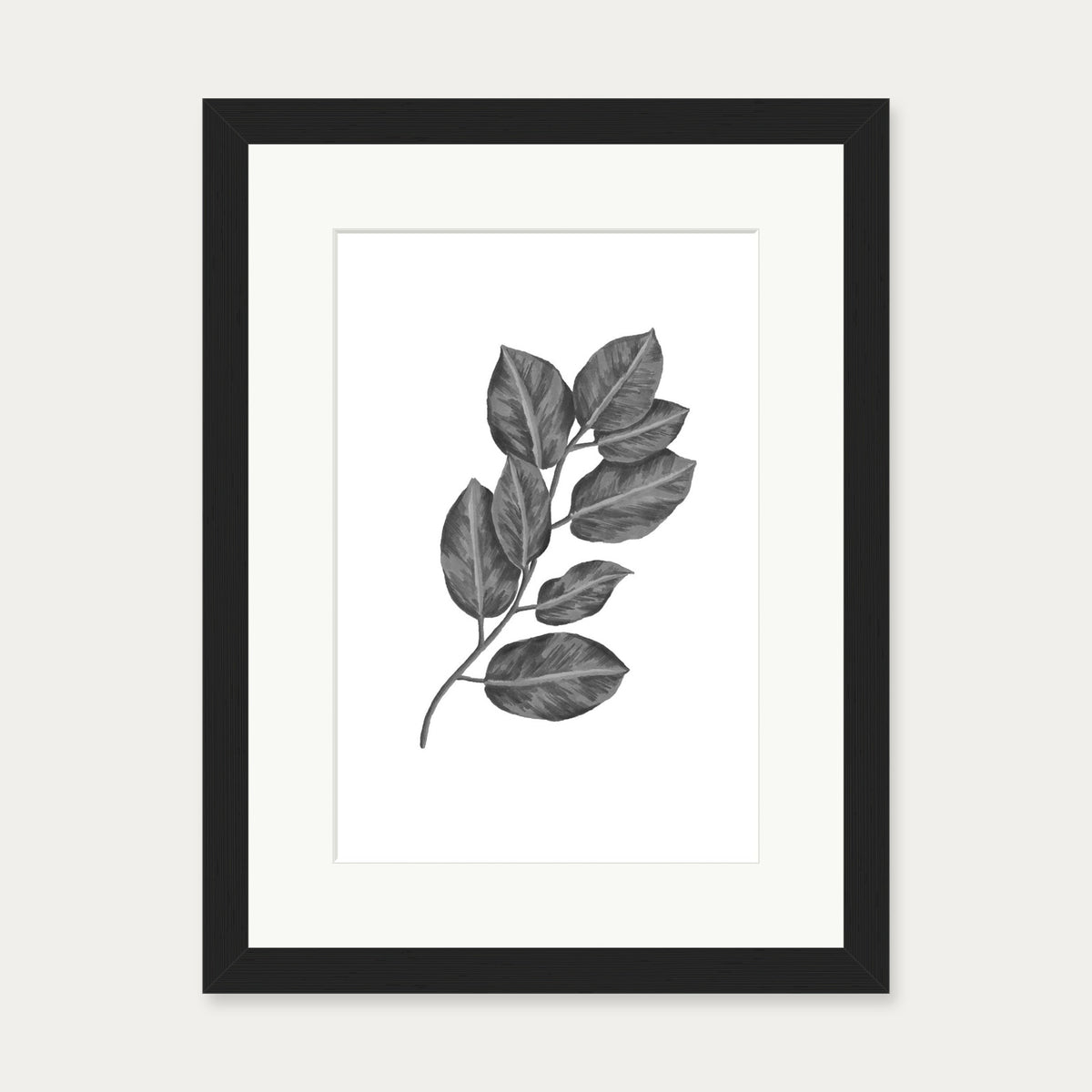 Greyscale Botanical Leaves Art Print — 30 x 40 cm — Black Frame