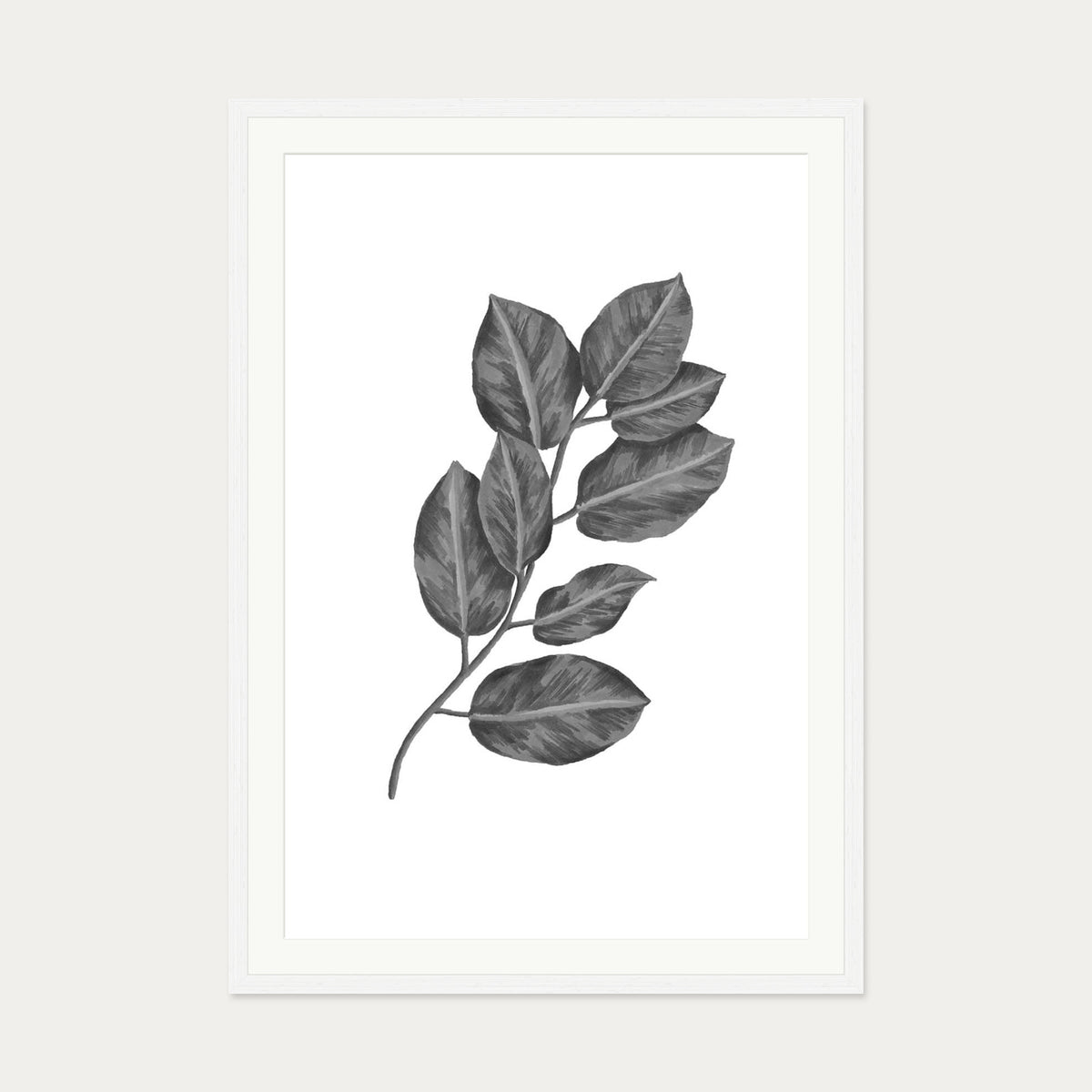 Greyscale Botanical Leaves Art Print — 70 x 100 cm — White Frame