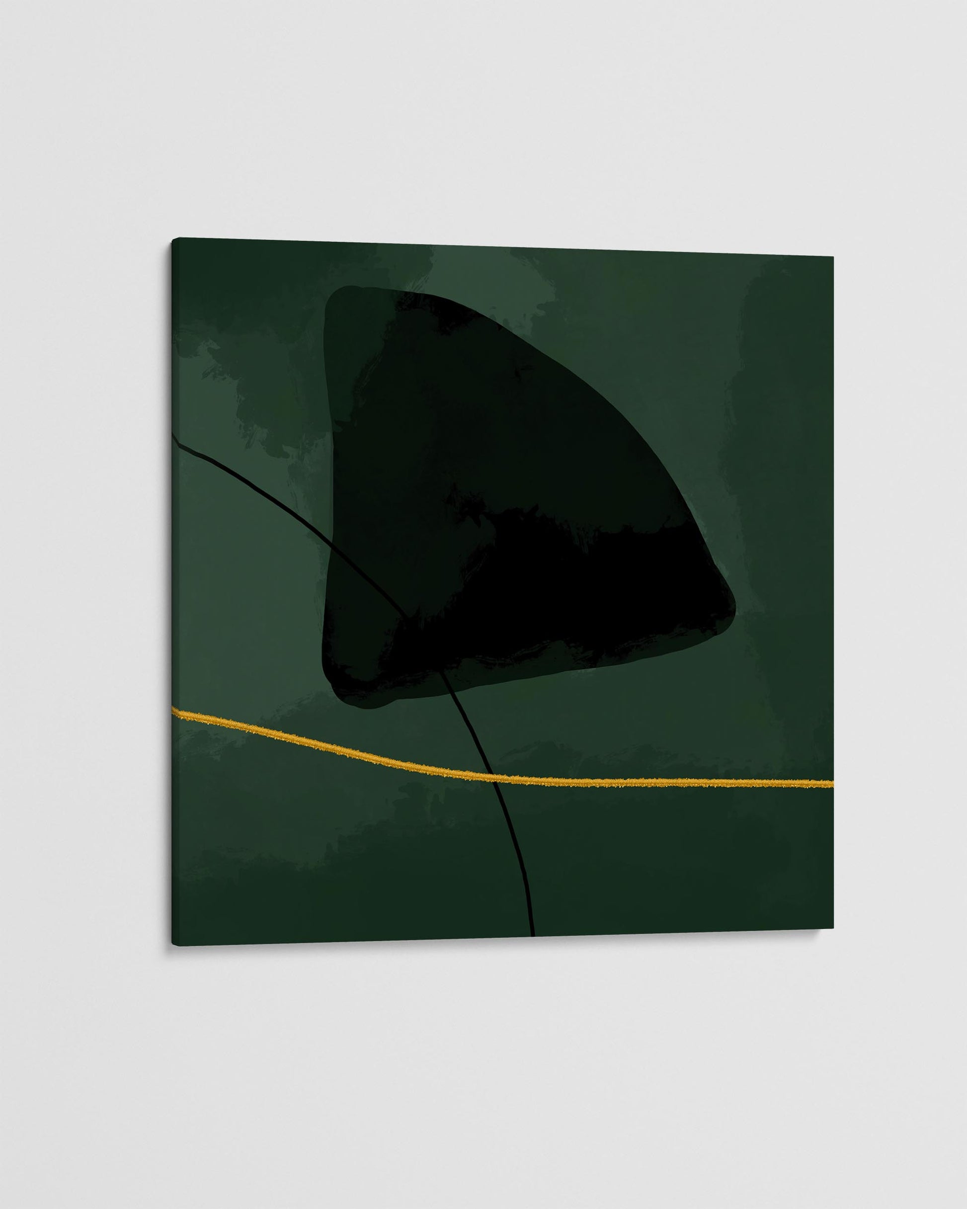 Abstract art piece with a dark shape on a green background