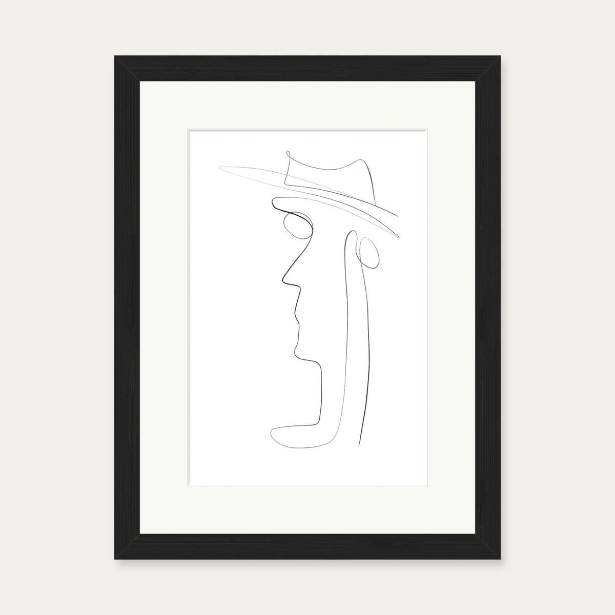 Hat and Face Line Drawing Art Print — 30 x 40 cm — Black Frame