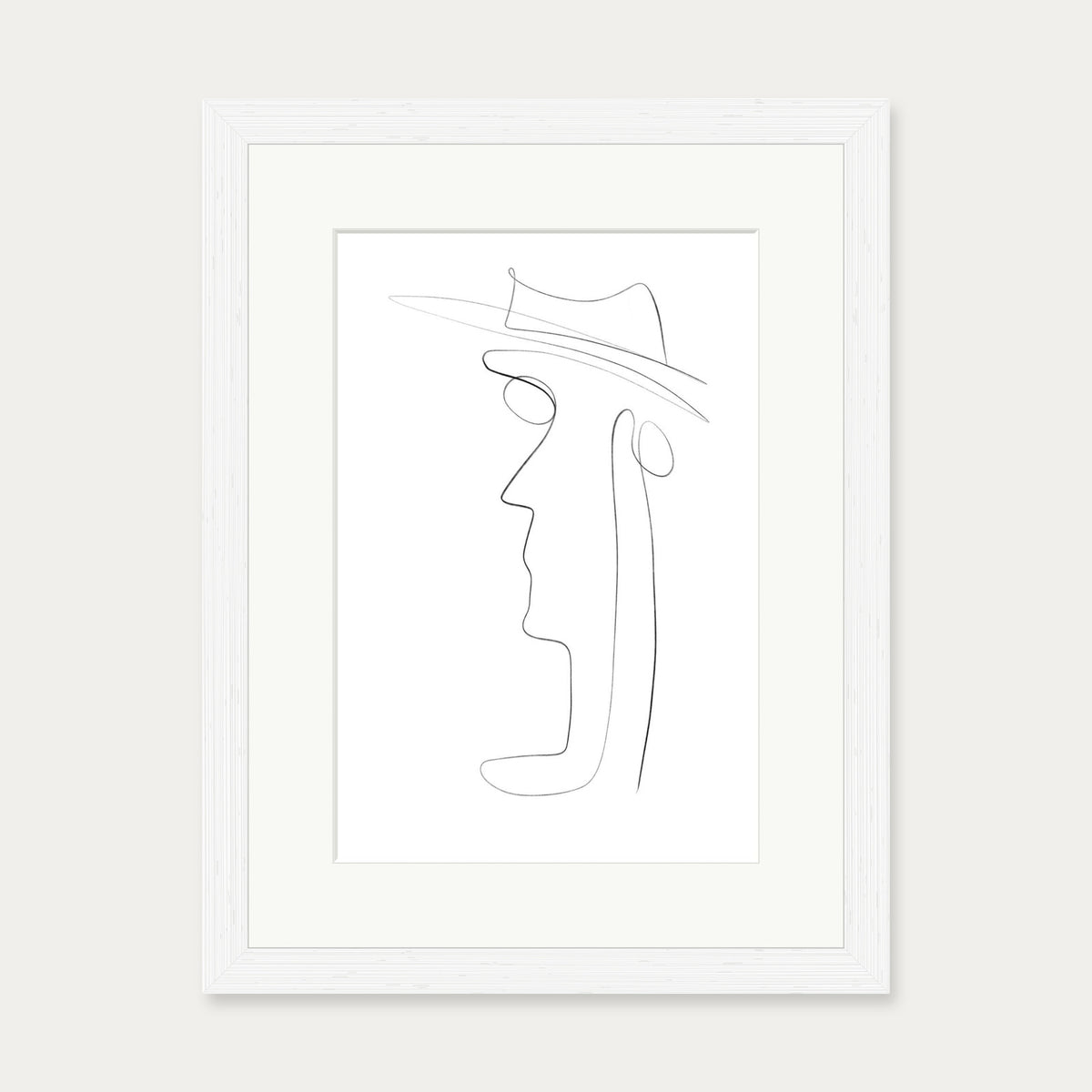 Hat and Face Line Drawing Art Print — 30 x 40 cm — White Frame