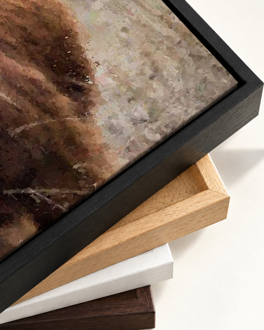 Highland Cow Portrait Print On Canvas — framed canvas corner and wrapped canvas detail