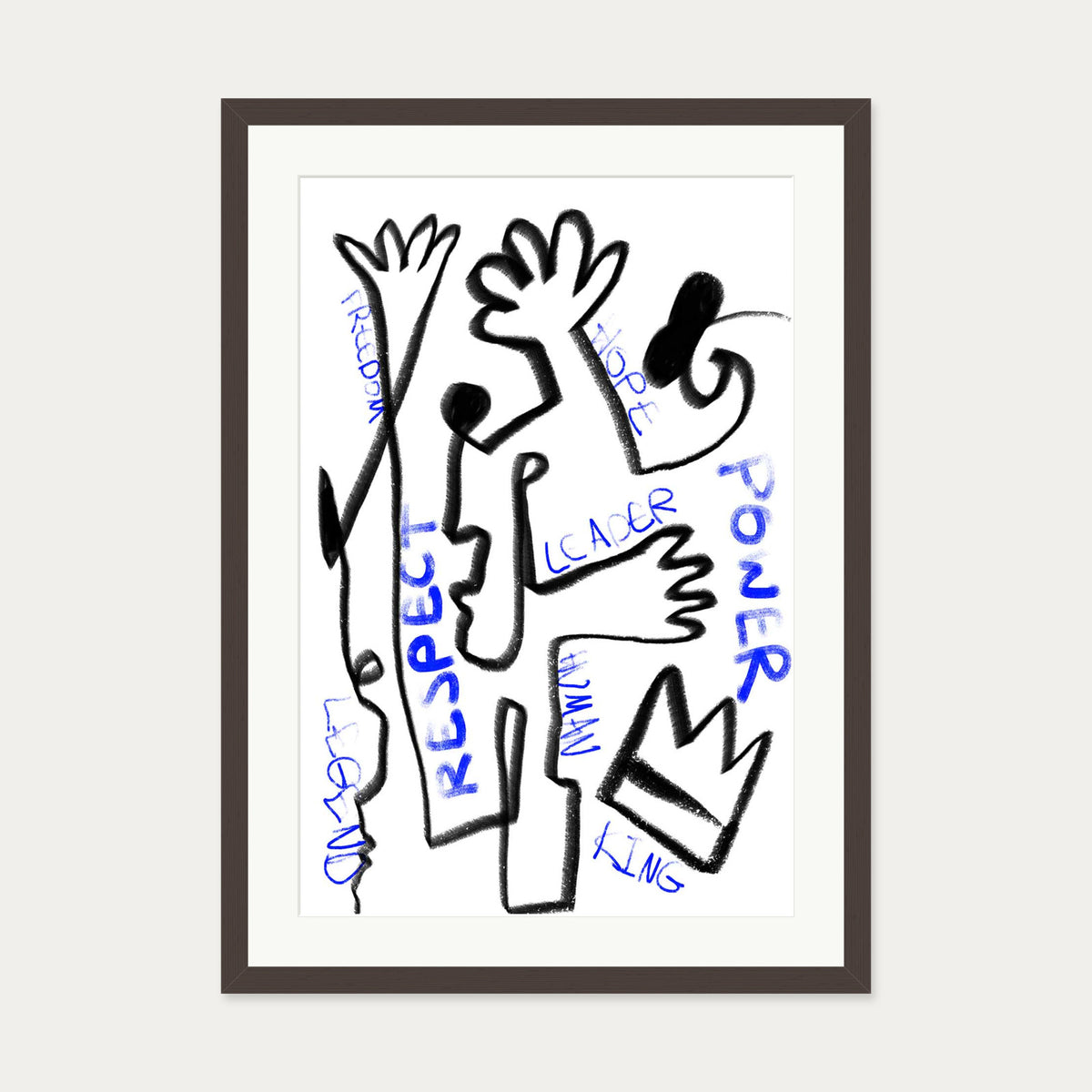 Homage To Basquiat Art Print — 50 x 70 cm — Brown Frame