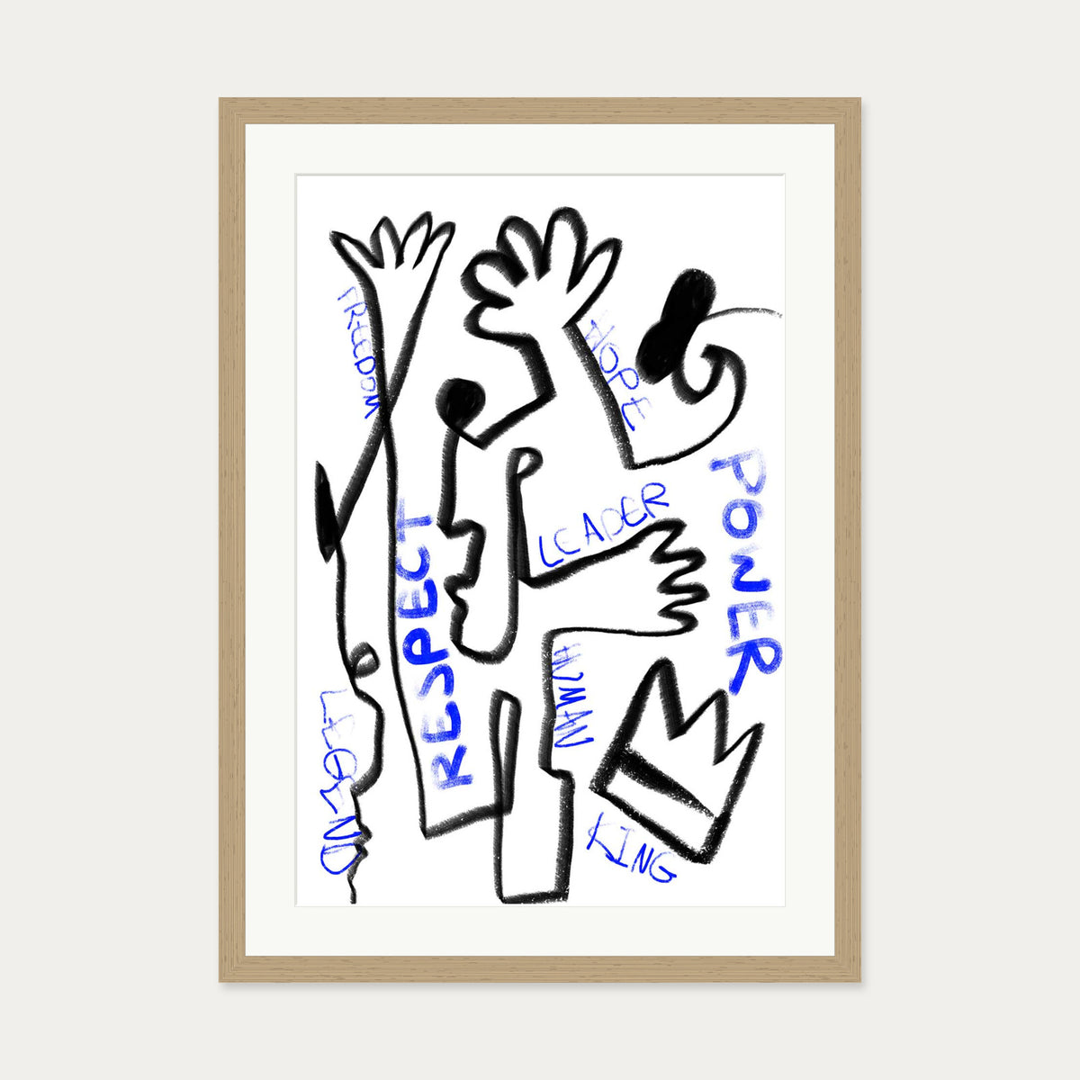Homage To Basquiat Art Print — 50 x 70 cm — Oak Frame