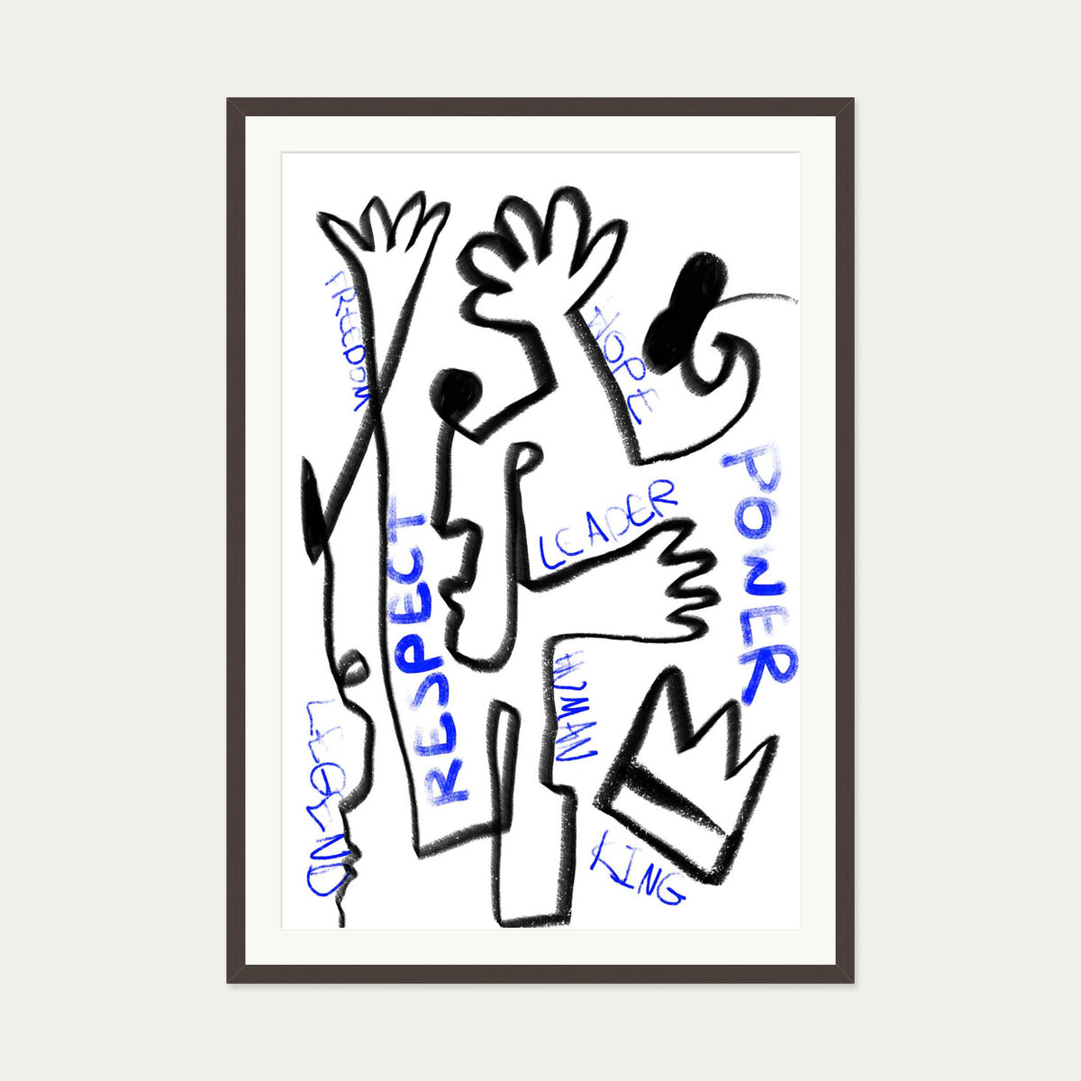 Homage To Basquiat Art Print — 70 x 100 cm — Brown Frame