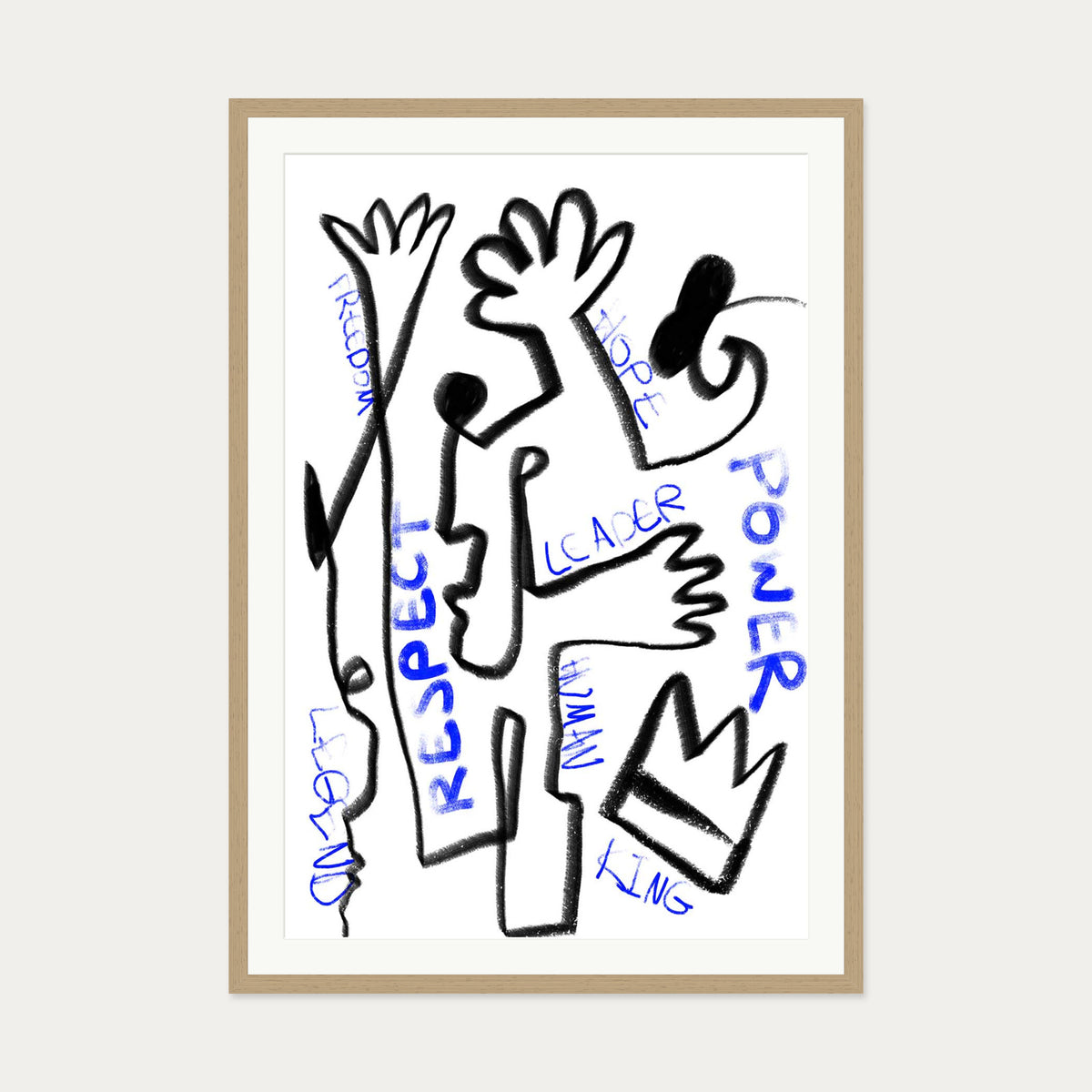 Homage To Basquiat Art Print — 70 x 100 cm — Oak Frame
