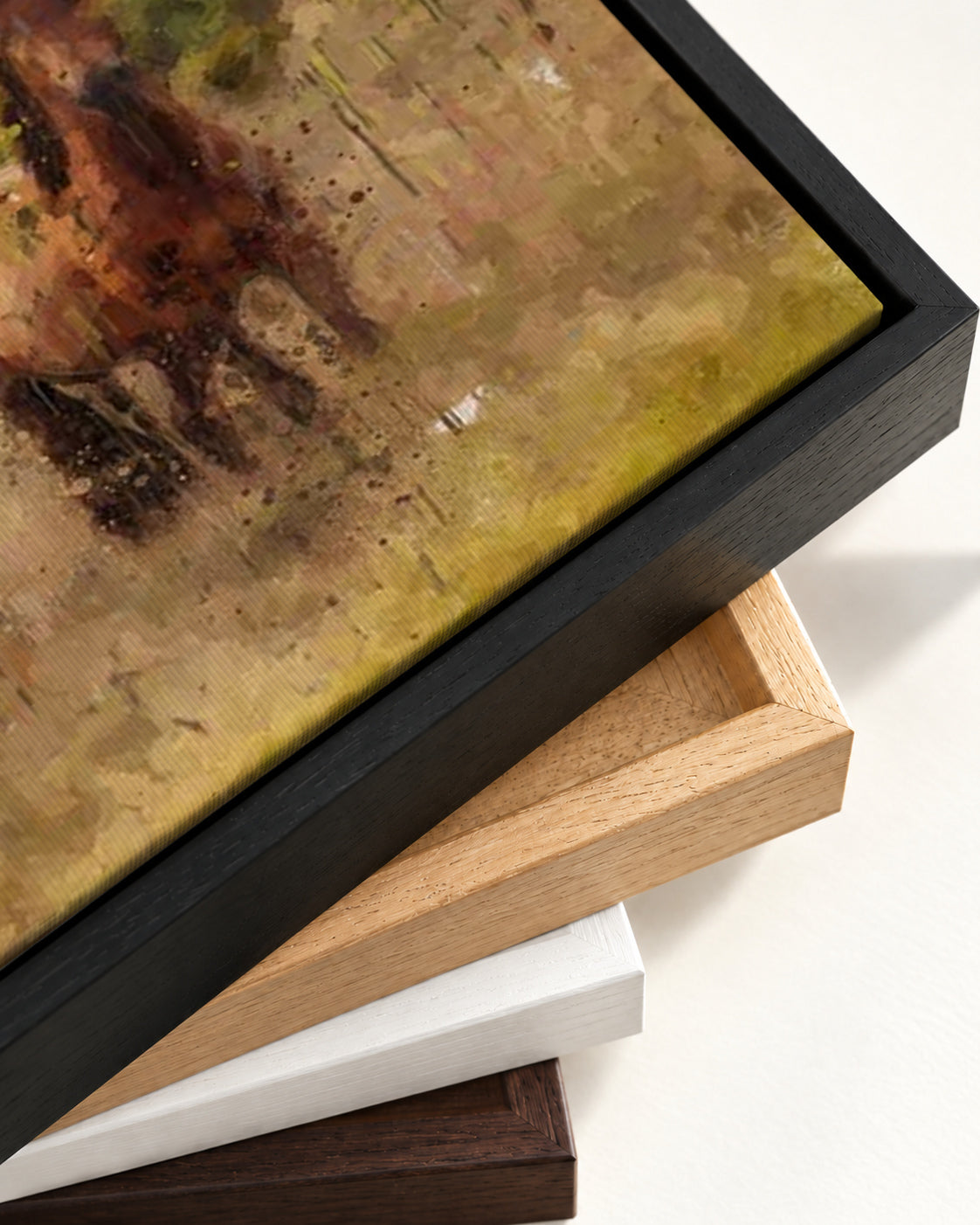 Horses In A Field Impressionist Canvas Art — framed canvas corner and wrapped canvas detail