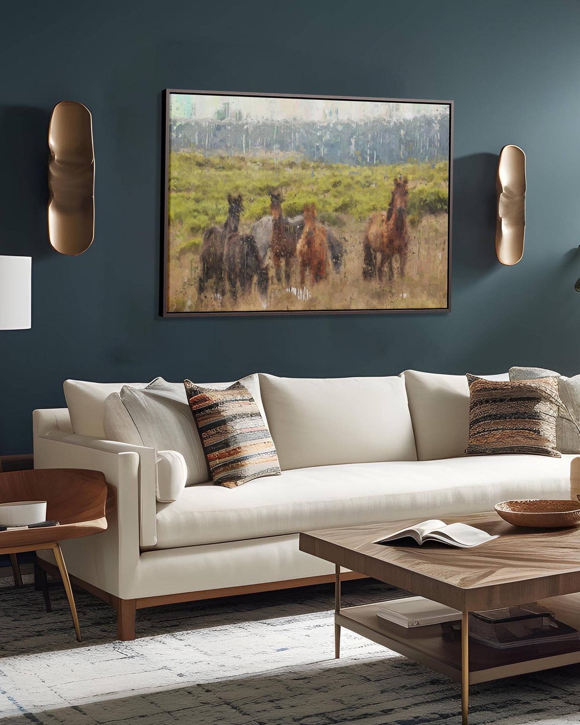Horses In A Field Painting Framed Canvas-Abstract House