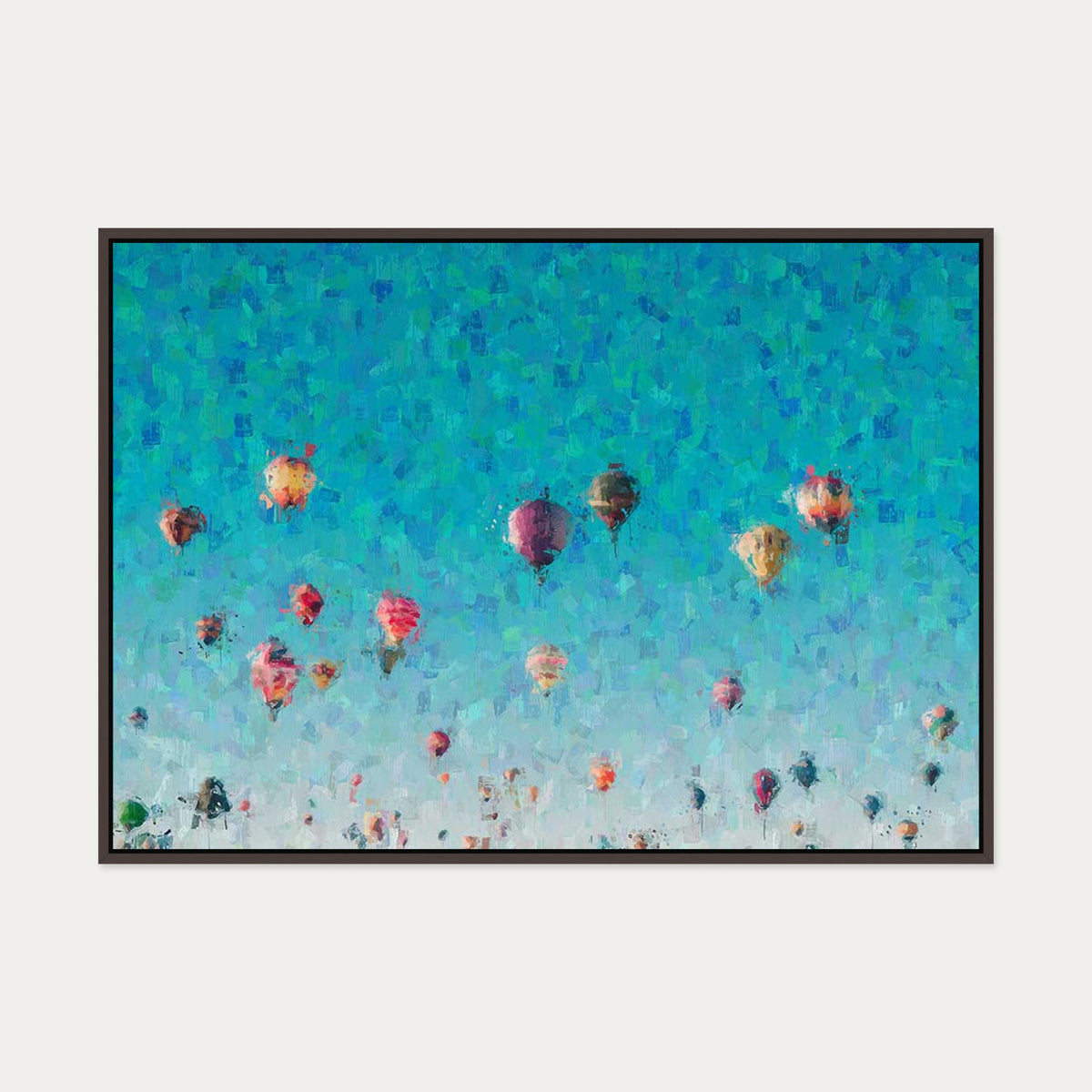 Hot Air Balloons Canvas Art — 70 x 100 cm — Brown Frame