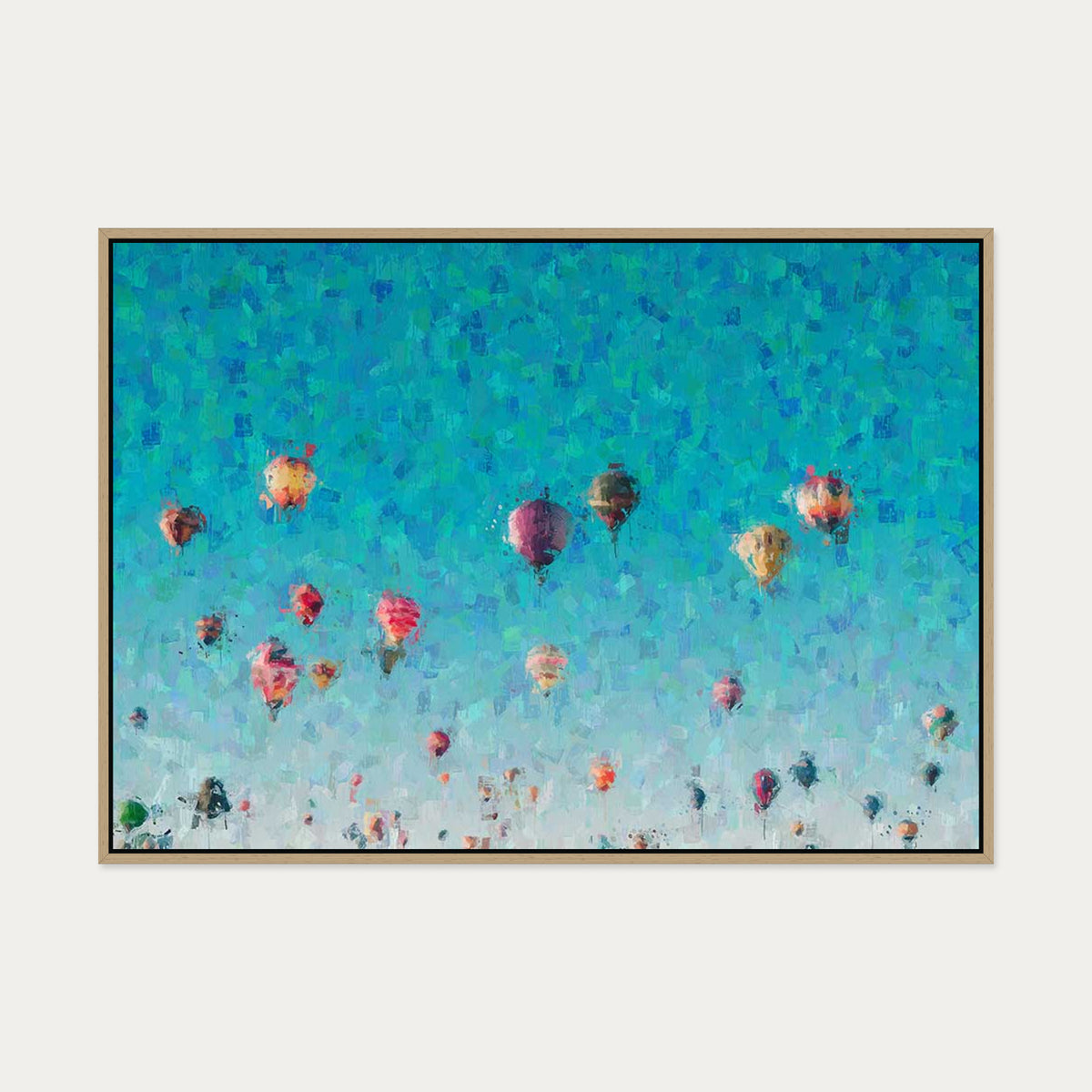 Hot Air Balloons Canvas Art — 70 x 100 cm — Oak Frame