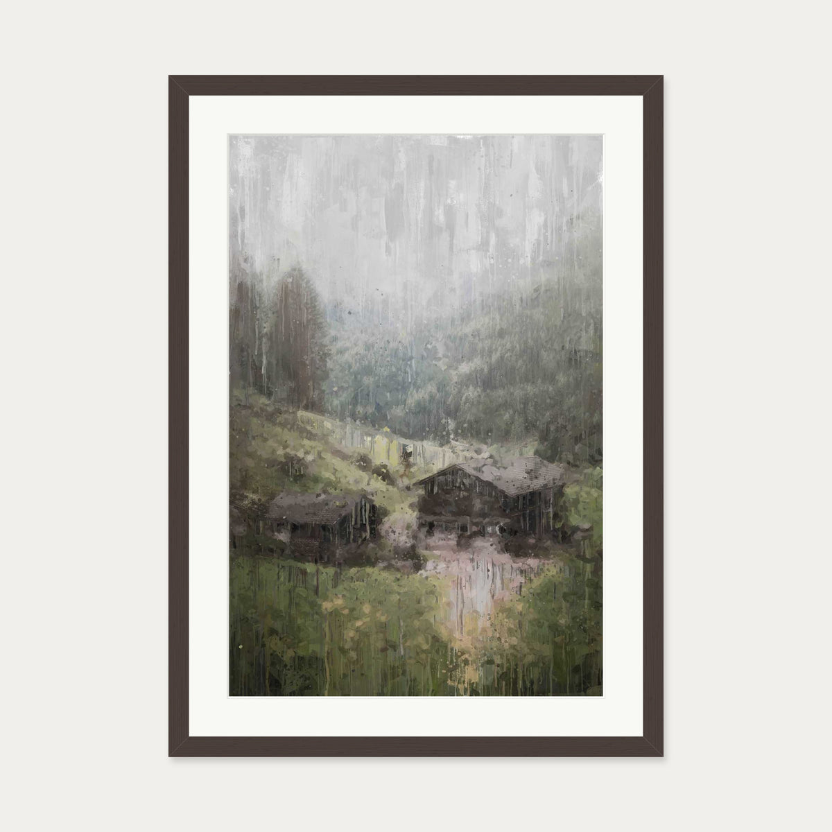 House On The Hill Art Print — 50 x 70 cm — Brown Frame