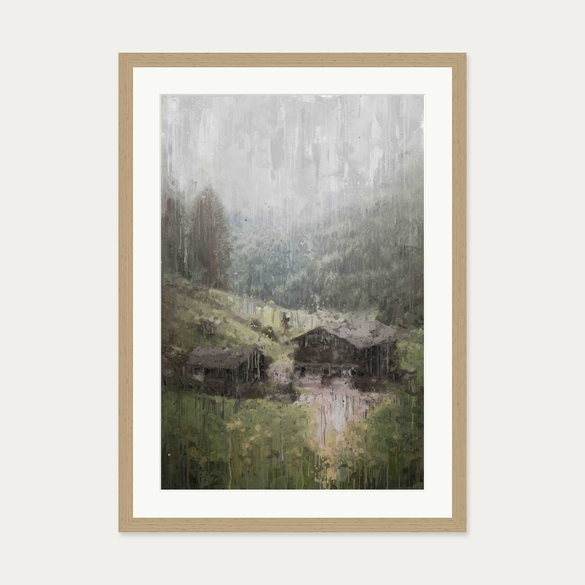House On The Hill Art Print — 50 x 70 cm — Oak Frame