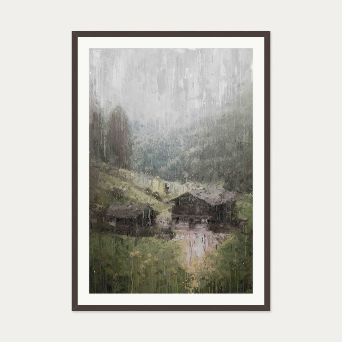 House On The Hill Art Print — 70 x 100 cm — Brown Frame