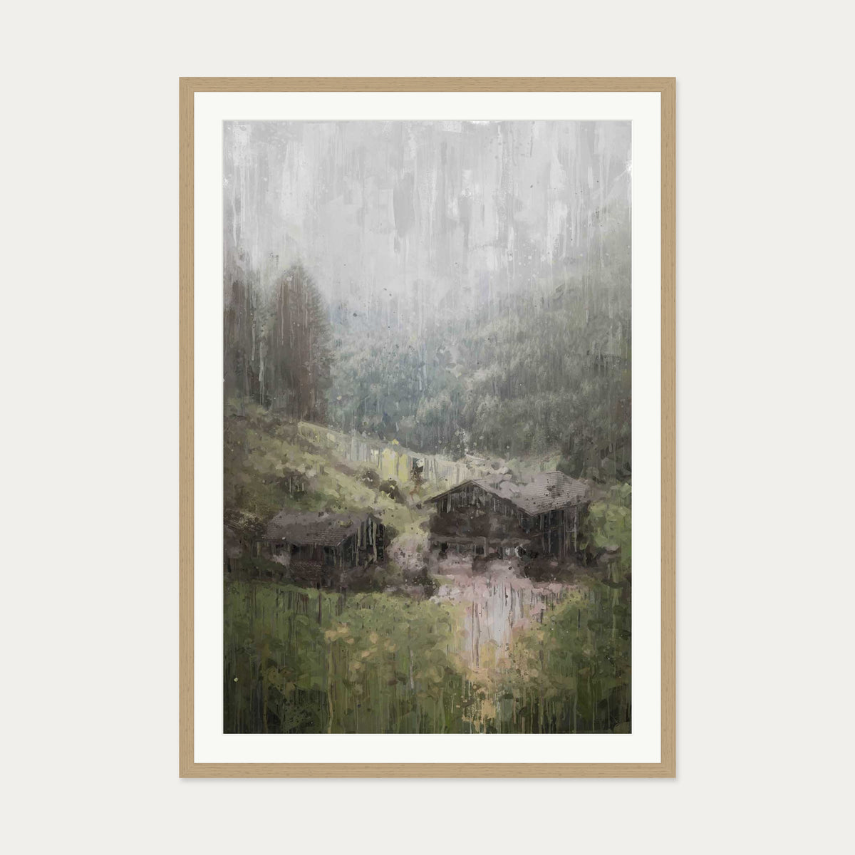 House On The Hill Art Print — 70 x 100 cm — Oak Frame