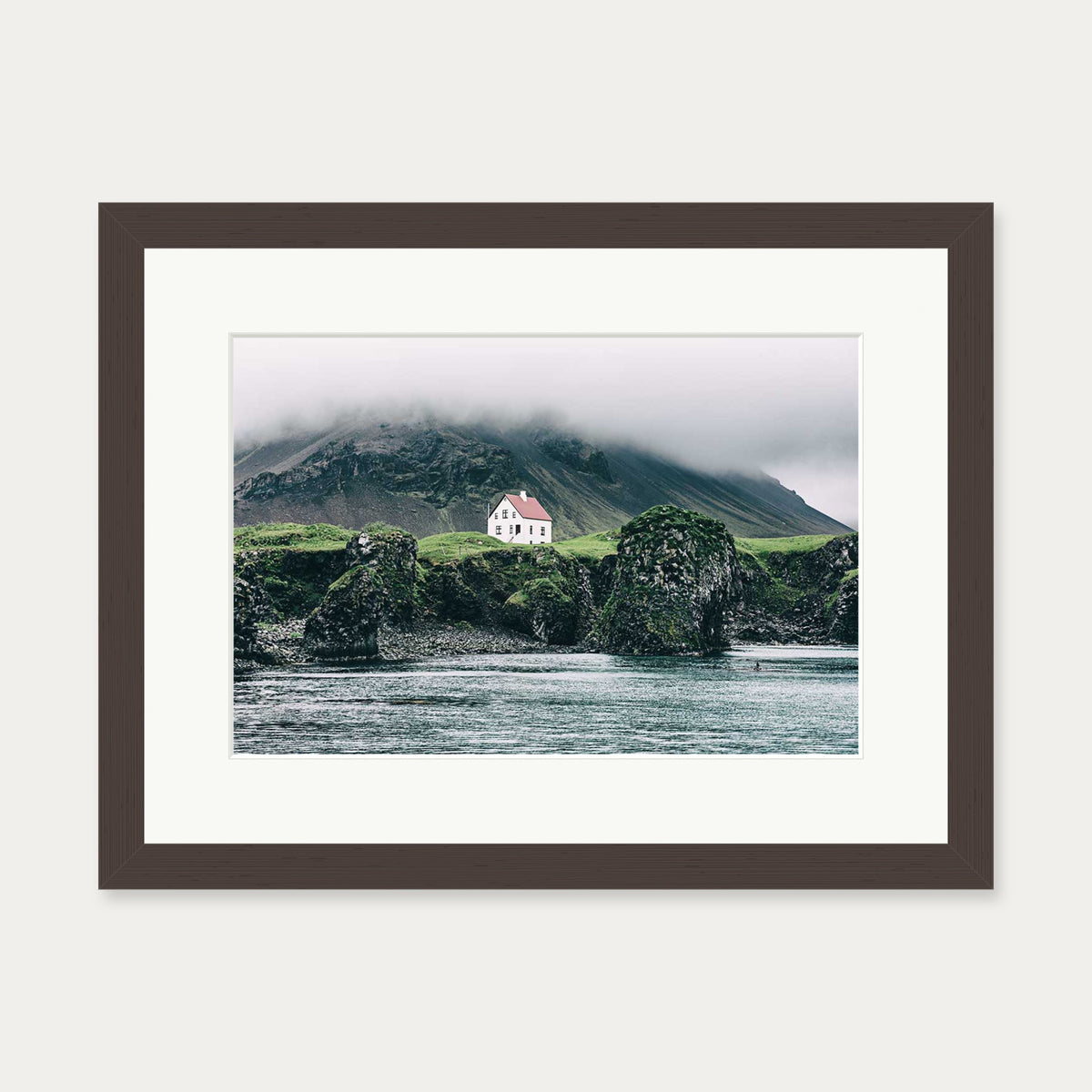House On The Shore Wall Art Print — 30 x 40 cm — Brown Frame