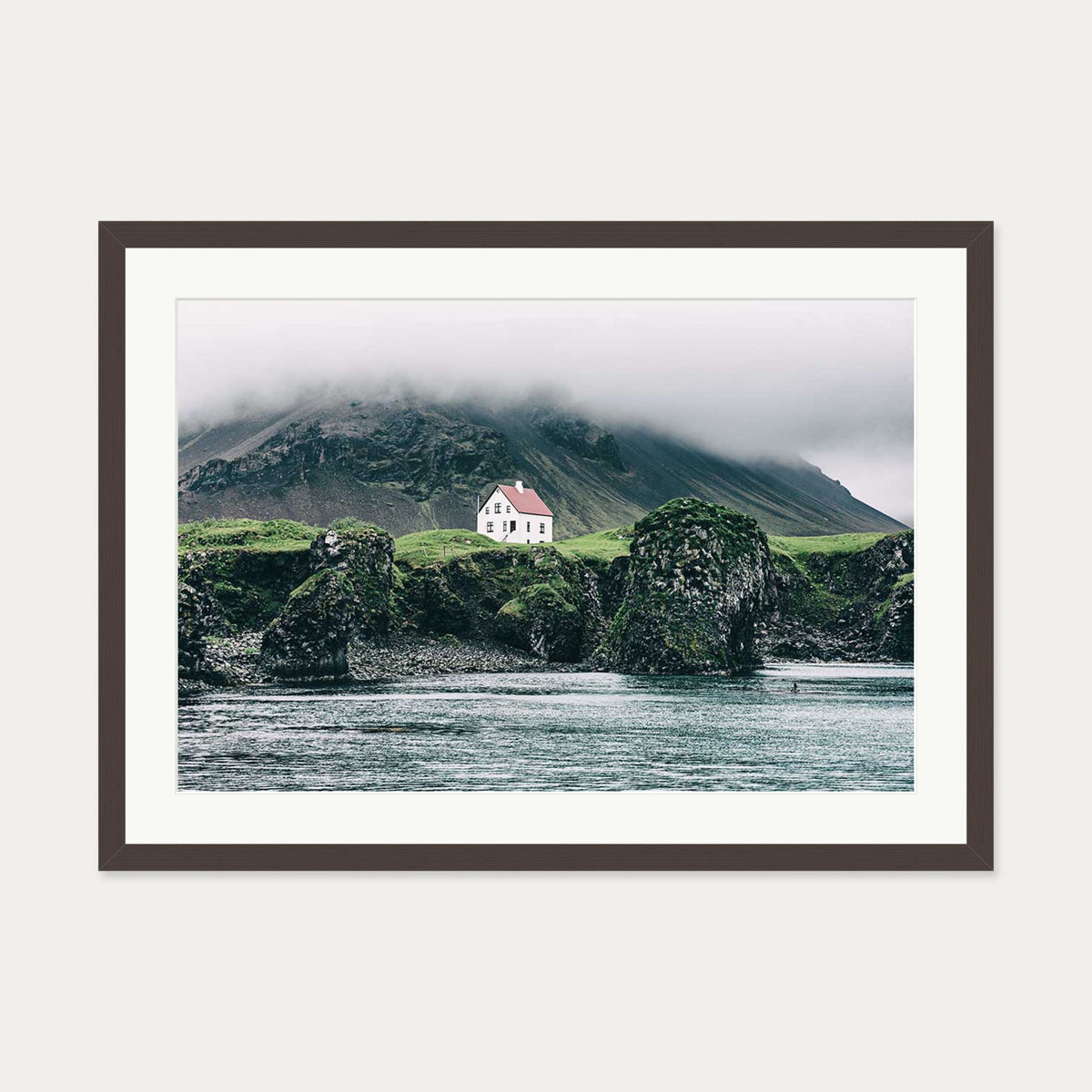 House On The Shore Wall Art Print — 50 x 70 cm — Brown Frame