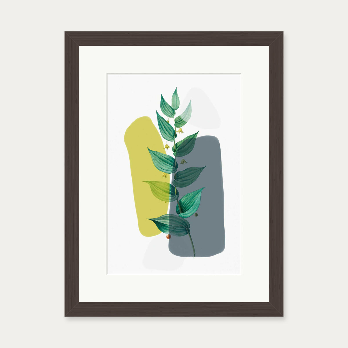 Illustration With Grey & Green Art Print — 30 x 40 cm — Brown Frame