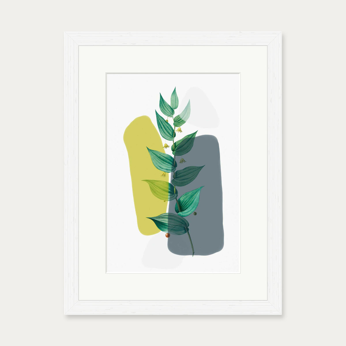 Illustration With Grey & Green Art Print — 30 x 40 cm — White Frame