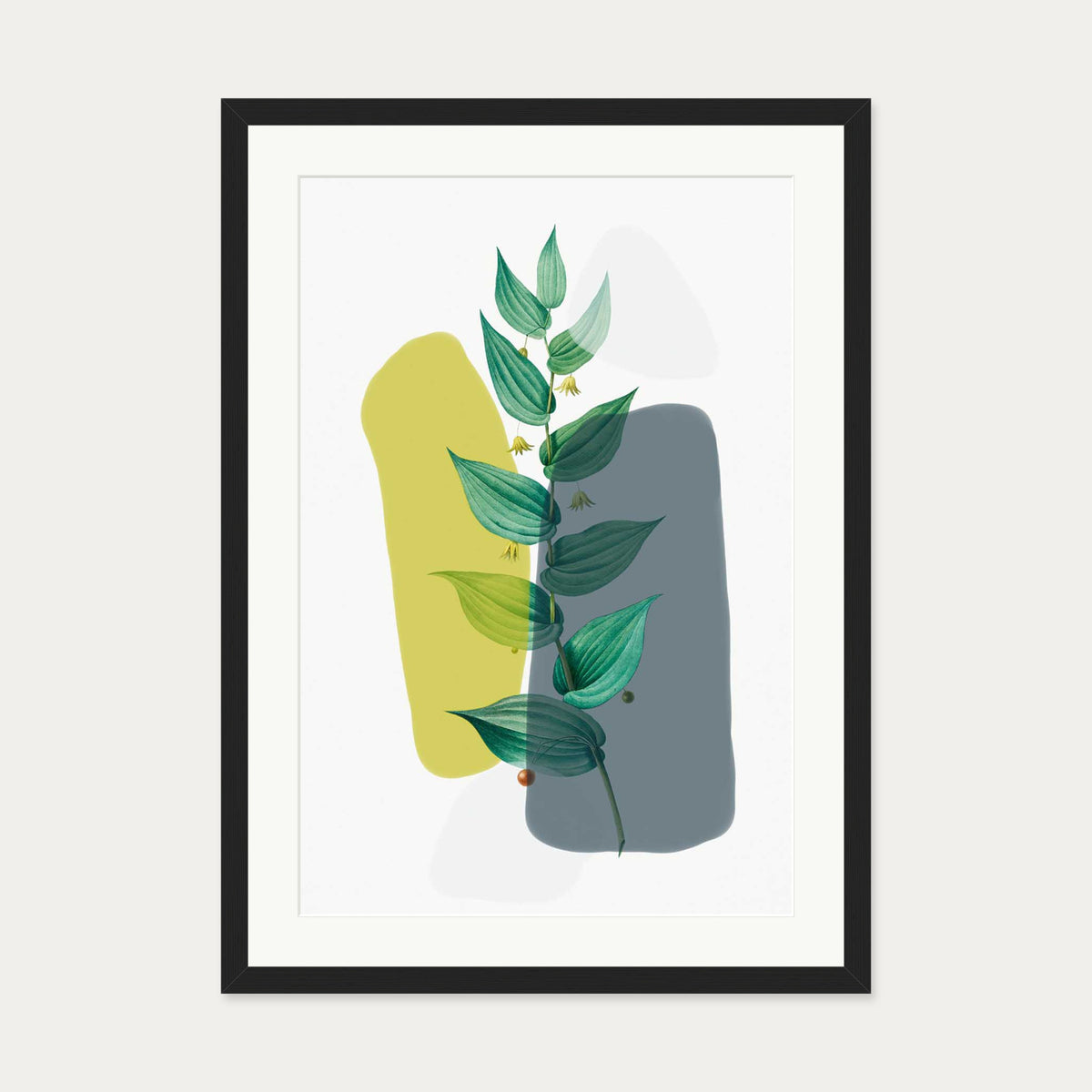 Illustration With Grey & Green Art Print — 50 x 70 cm — Black Frame