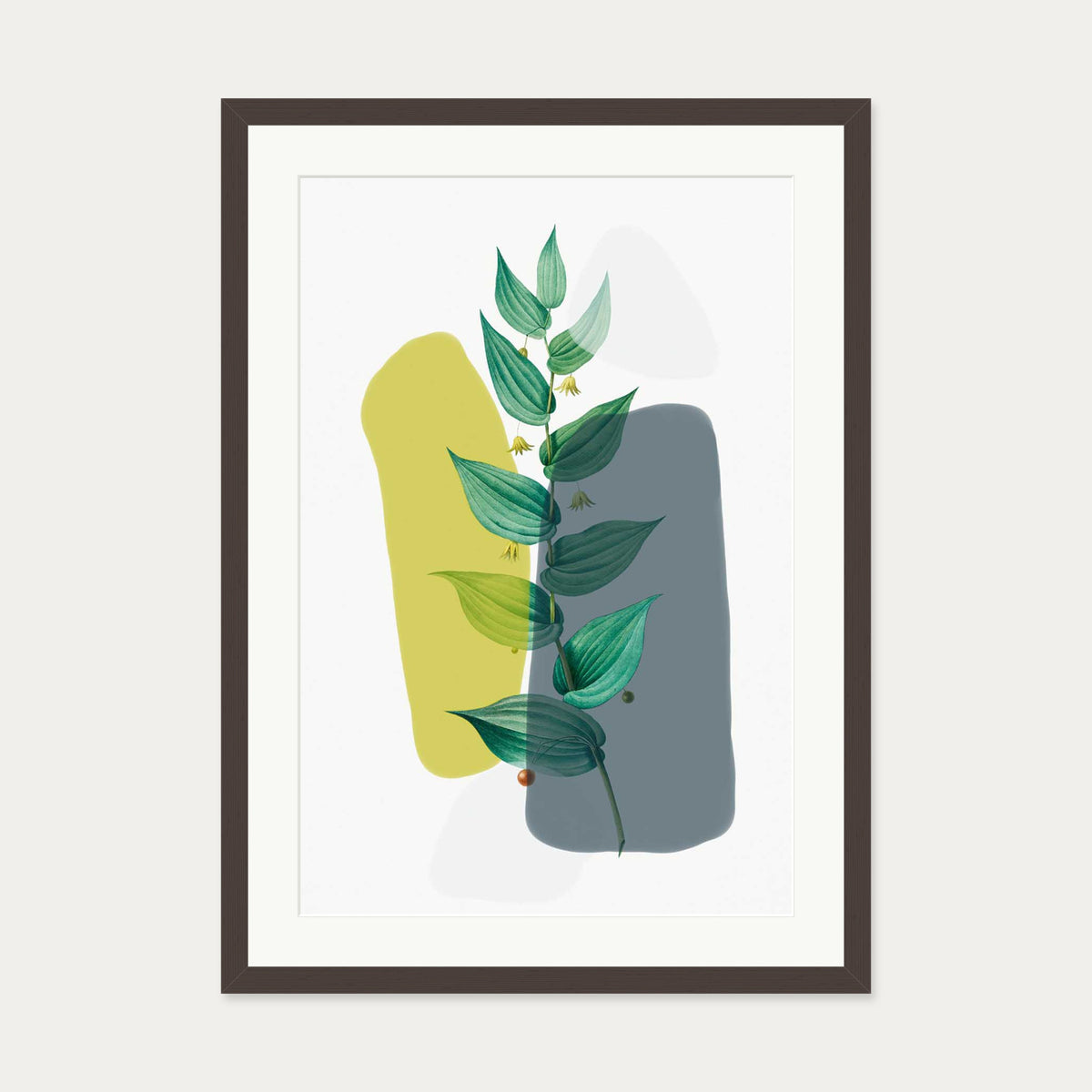 Illustration With Grey & Green Art Print — 50 x 70 cm — Brown Frame