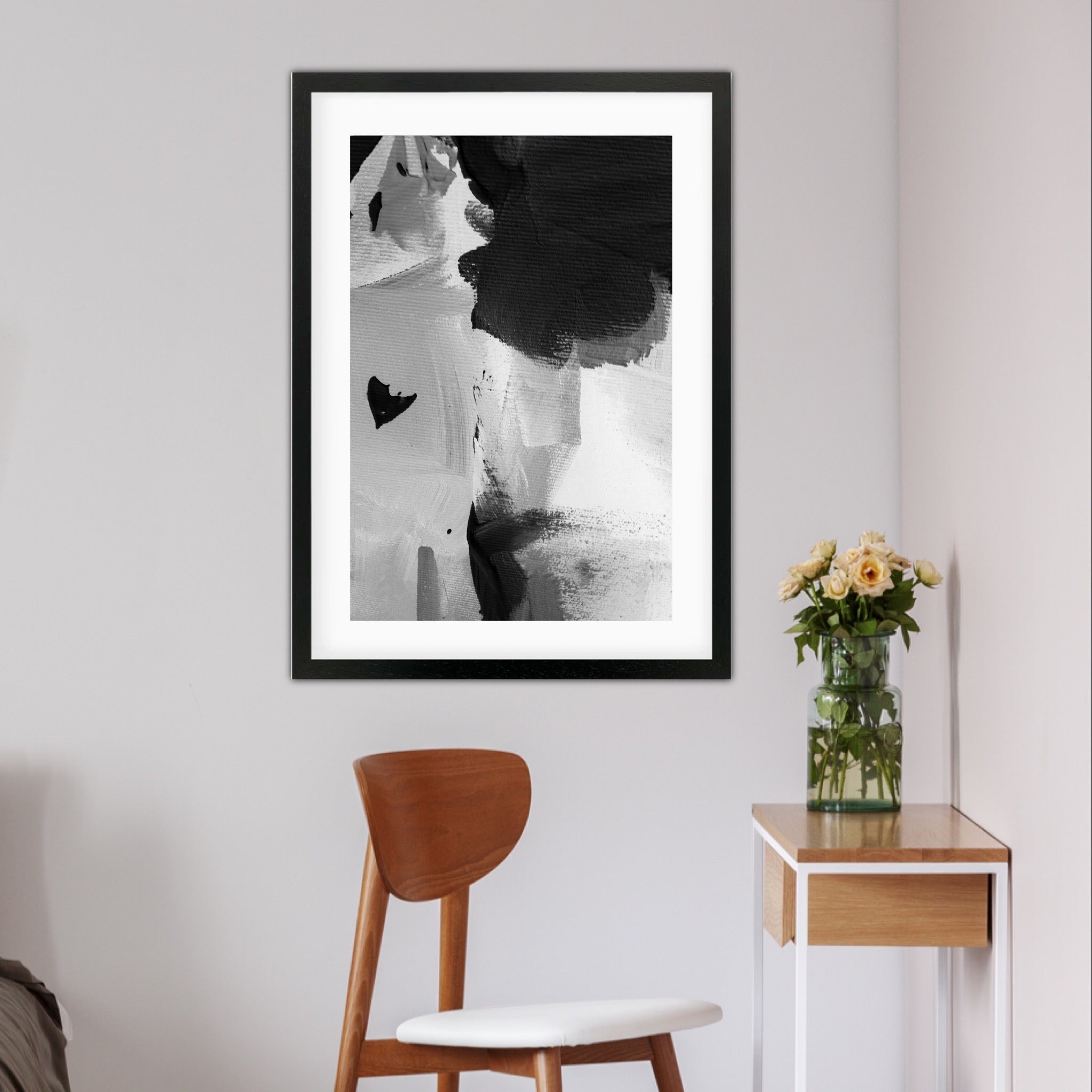 Mono Brush Strokes Framed Print-framed-Wall Art Print-Abstract House