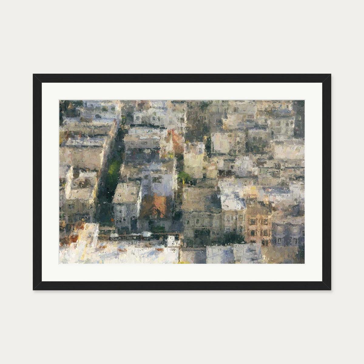 Impressionist City Rooftops Art Print — 50 x 70 cm — Black Frame